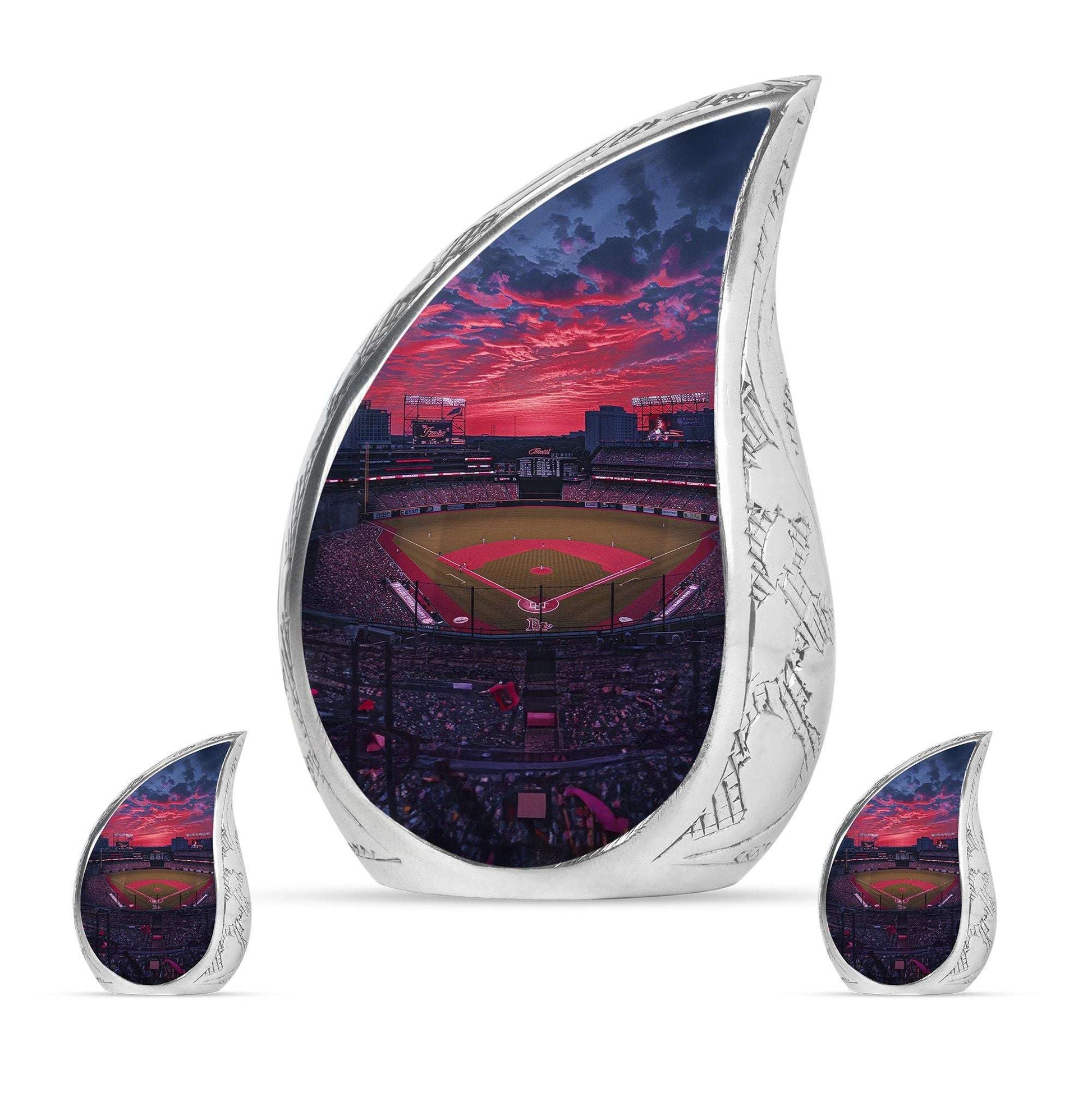 Baseball Theme Large Urn With 2 Keepsake Urn