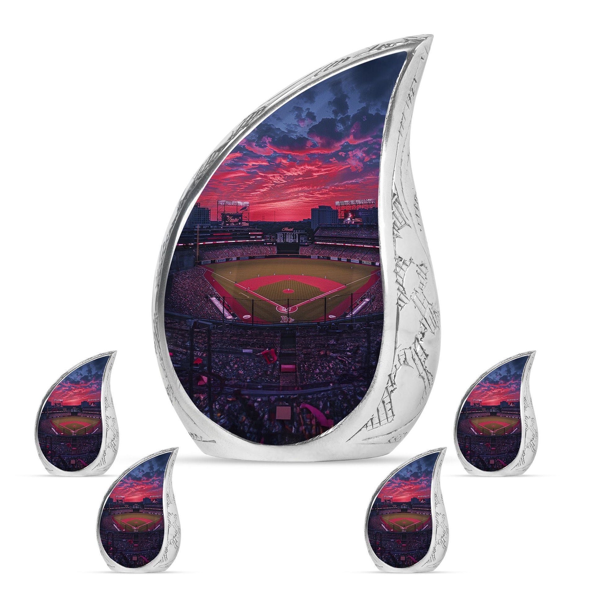 Baseball Theme Large Urn With 4 Keepsake Urn