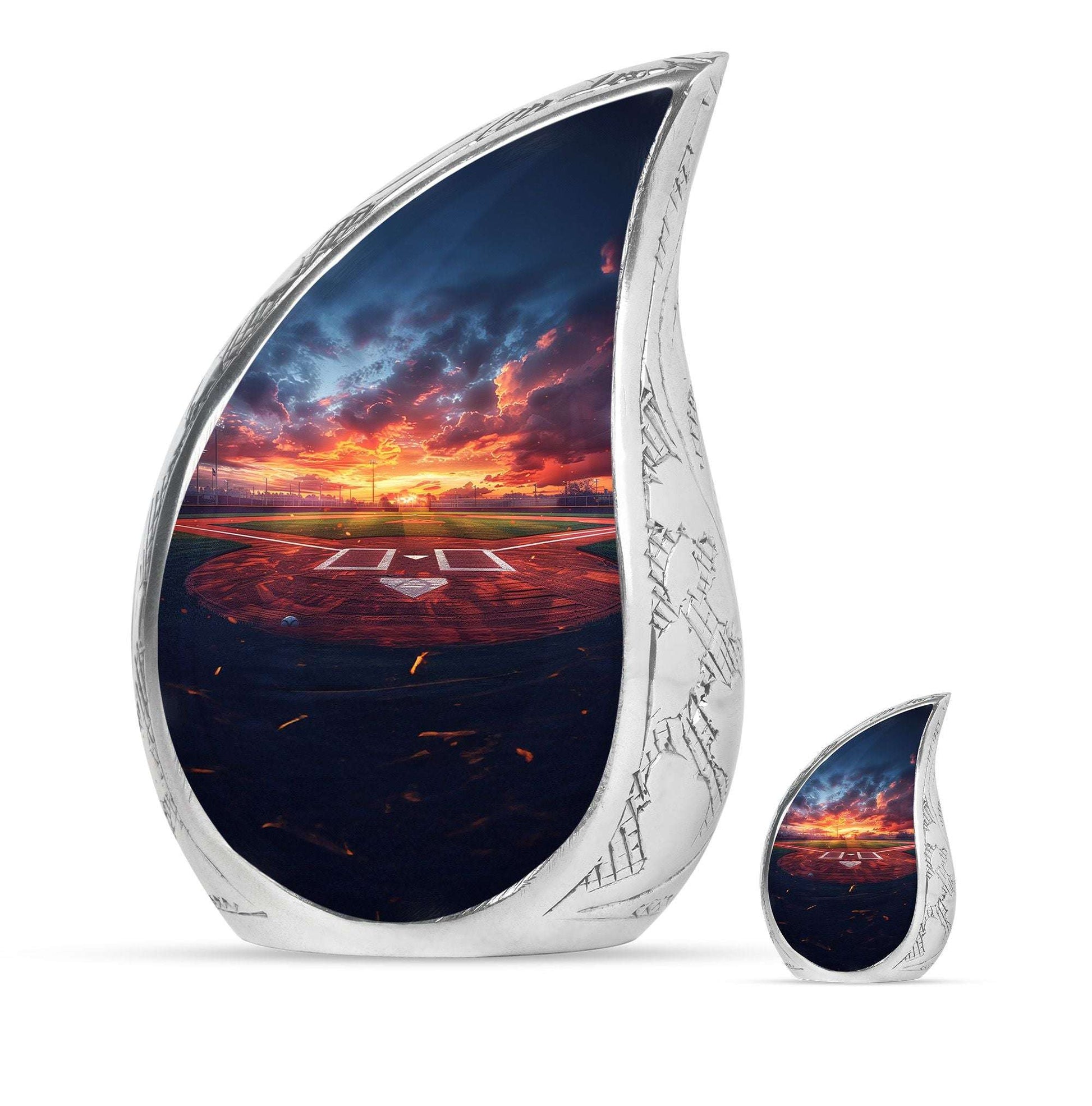 Baseball Theme Large Urn With 1 Keepsake Urn