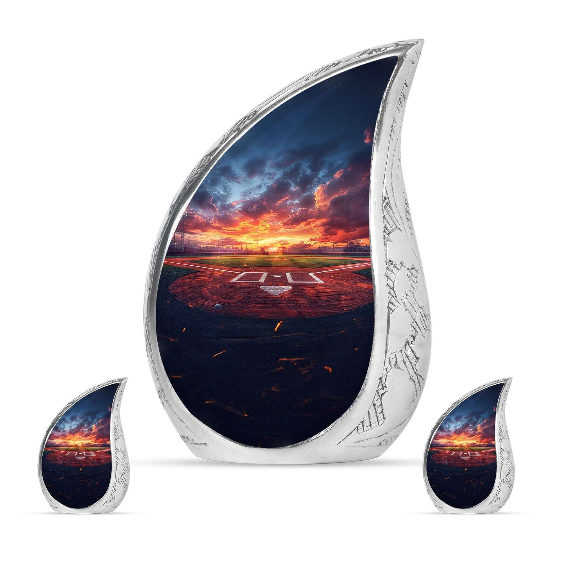 Baseball Theme Large Urn With 2 Keepsake Urn