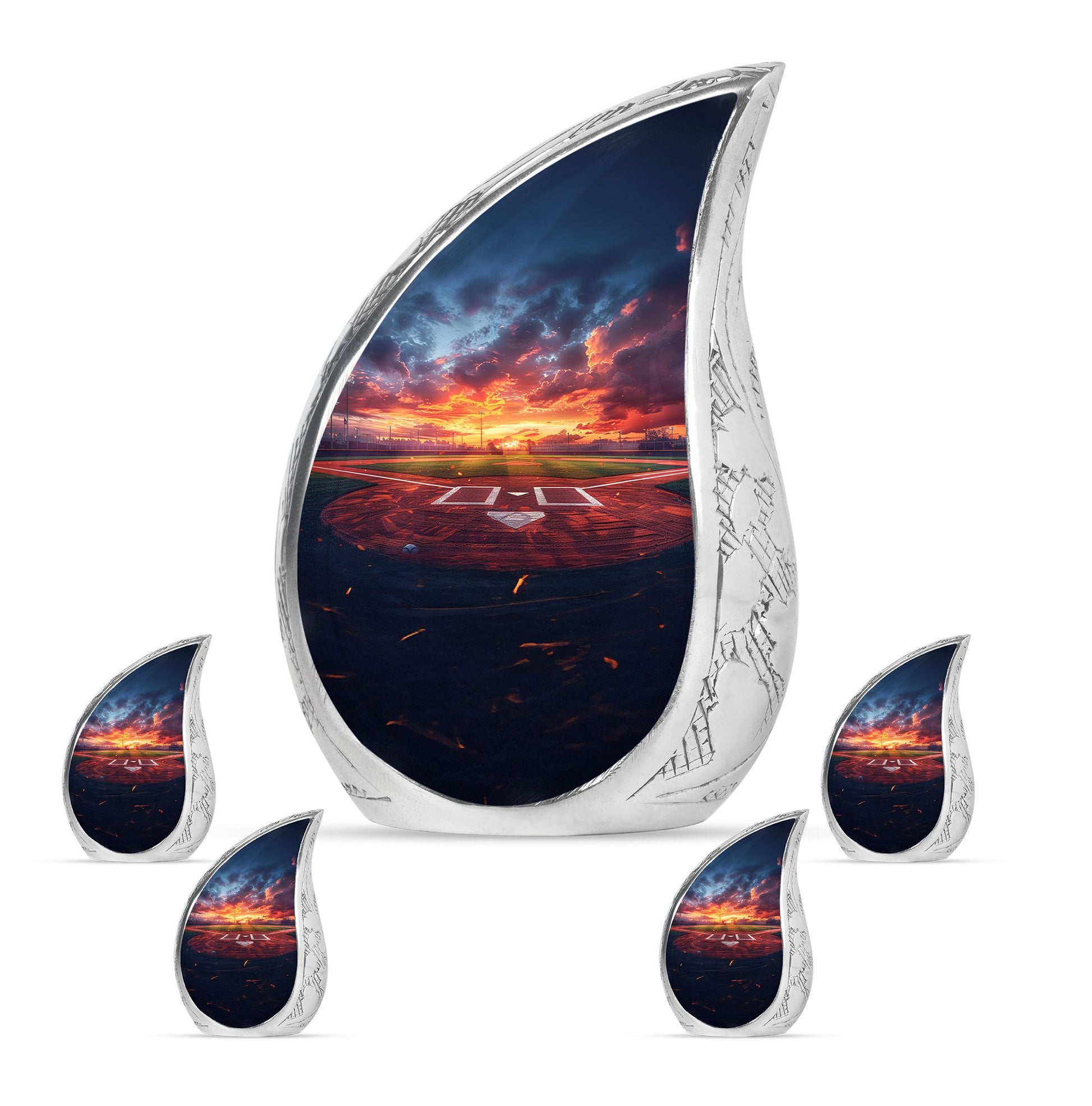 Baseball Theme Large Urn With 4 Keepsake Urn