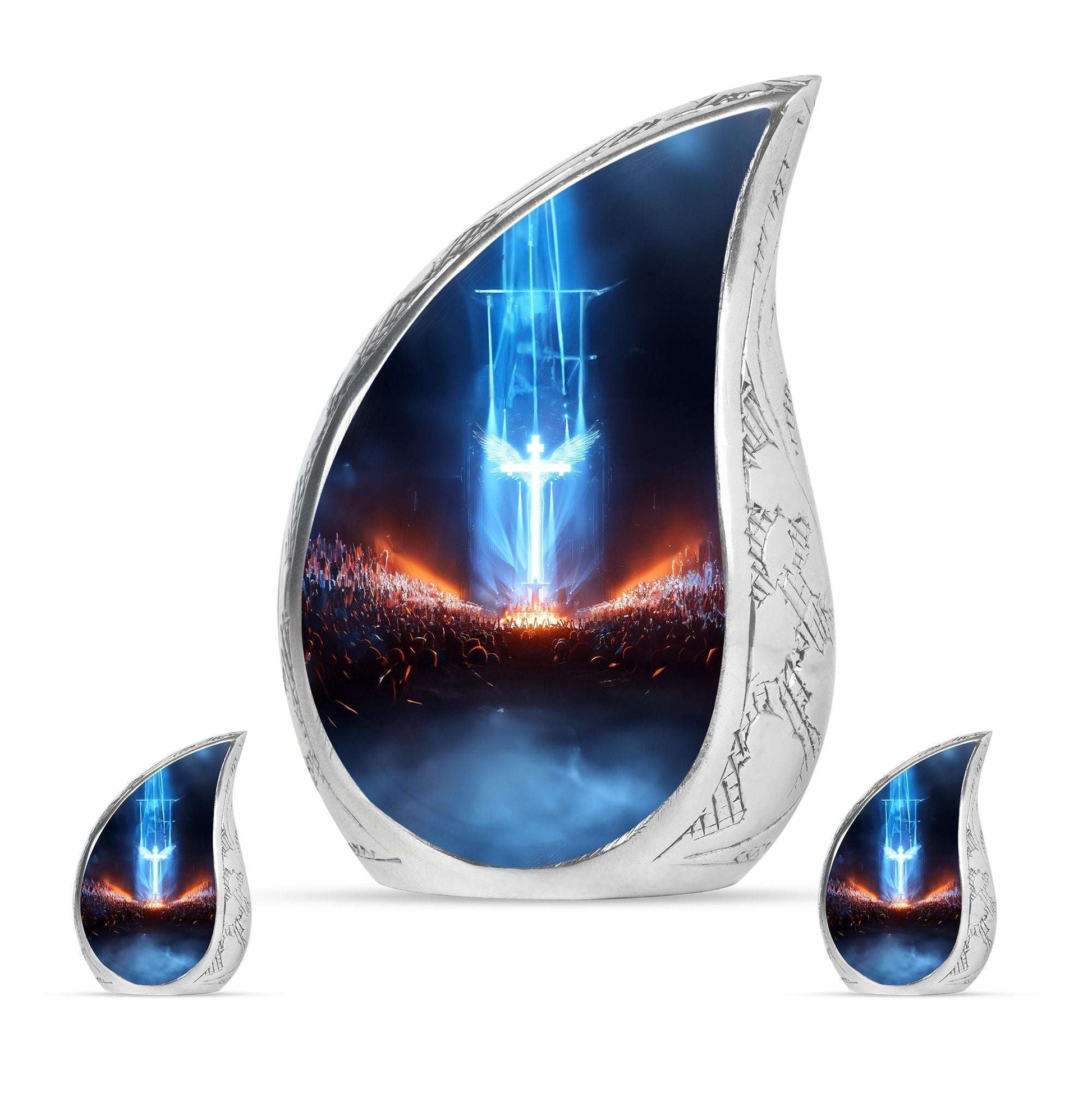 Cross Theme Large Urn With 2 Keepsake Urn