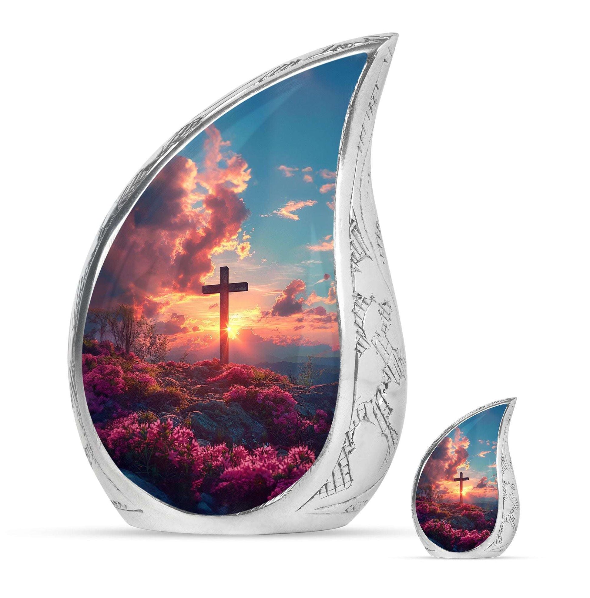 Cross Theme Large Urn With 1 Keepsake Urn