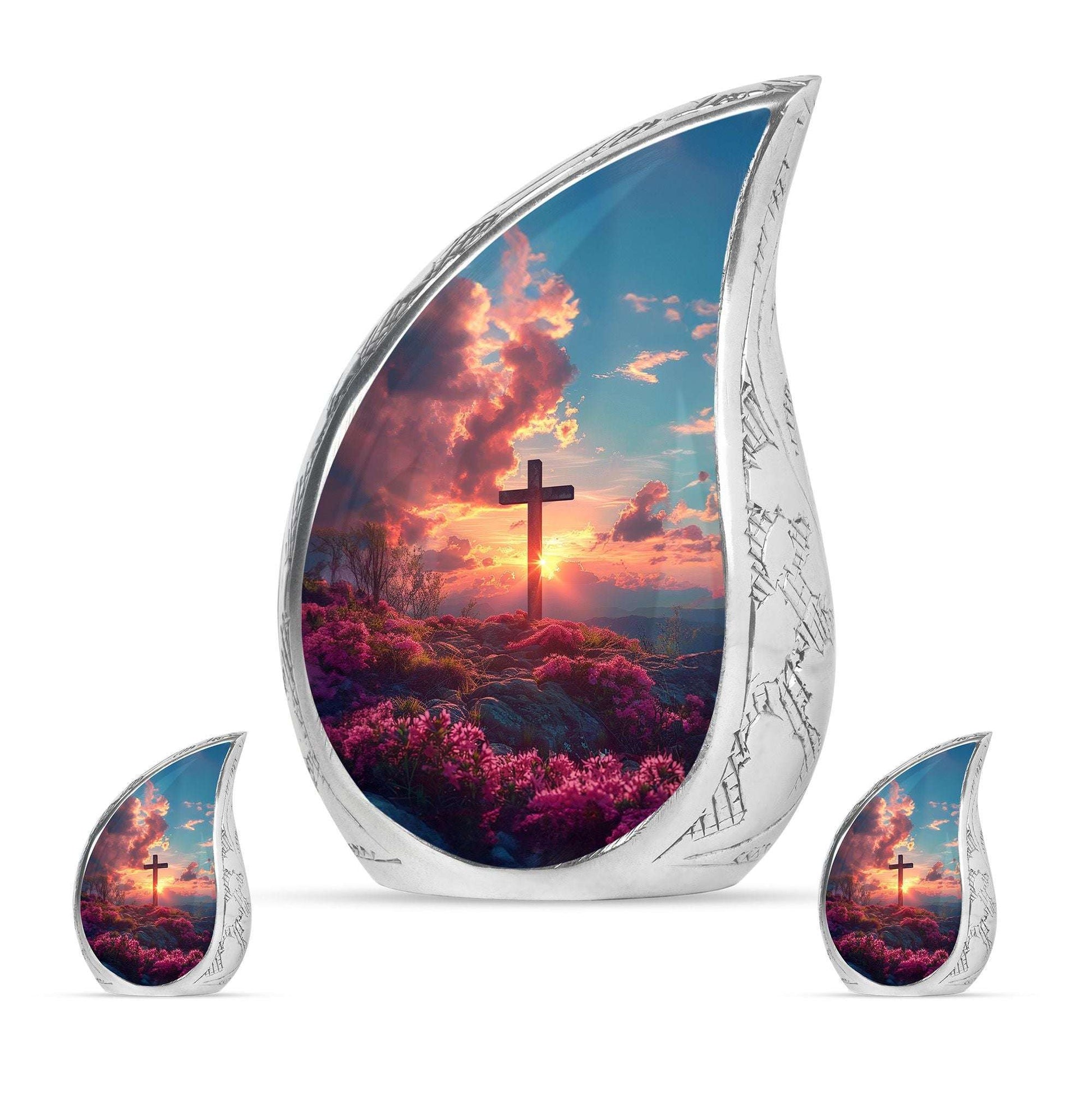 Cross Theme Large Urn With 2 Keepsake Urn