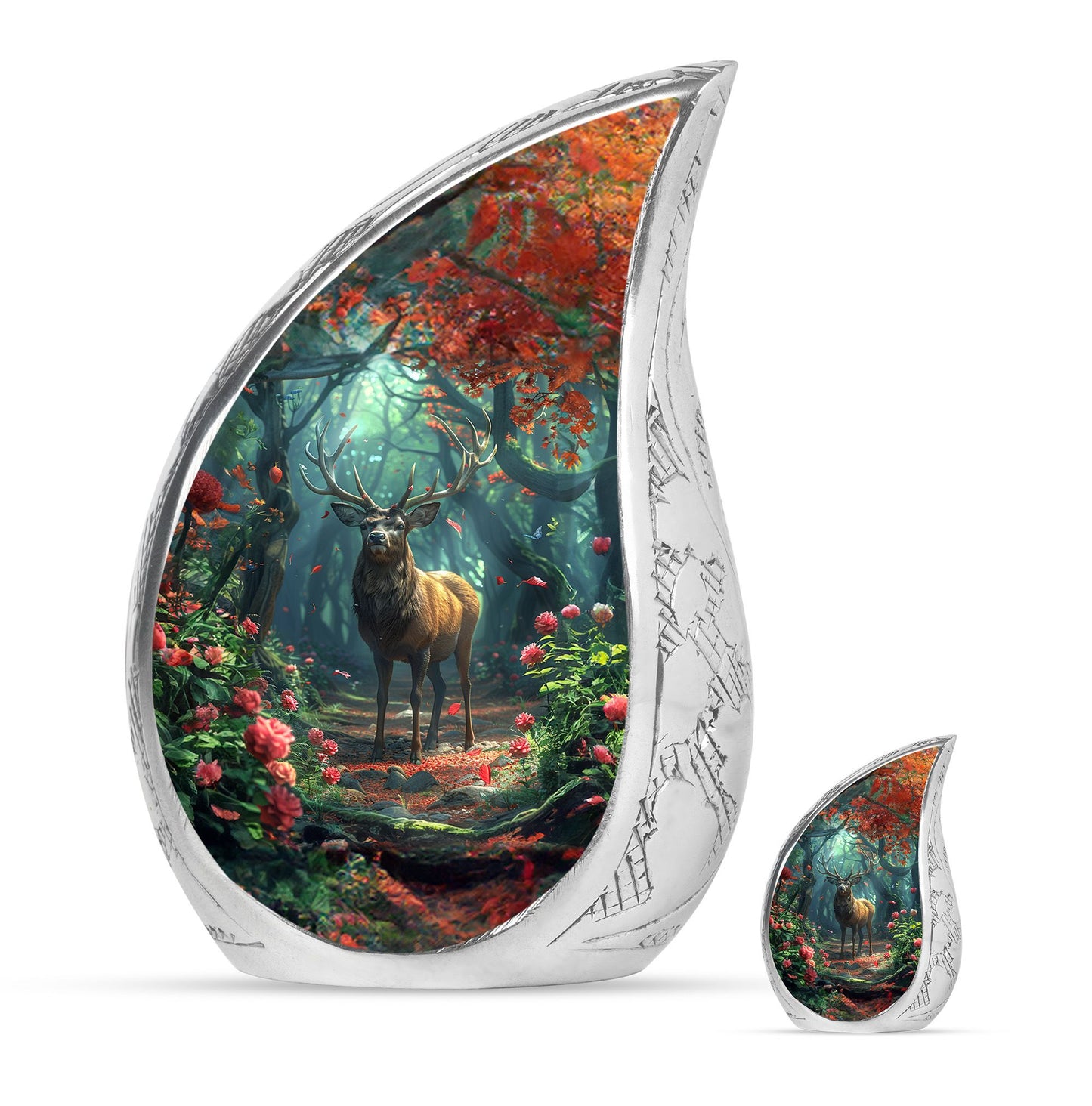 Deer Theme Large Urn With 1 Keepsake Urn