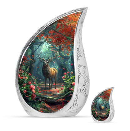 Deer Theme Large Urn With 1 Keepsake Urn