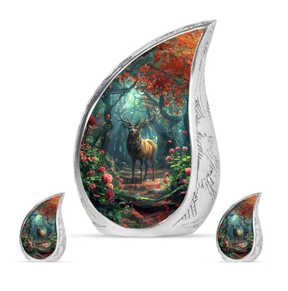 Deer Theme Large Urn With 2 Keepsake Urn