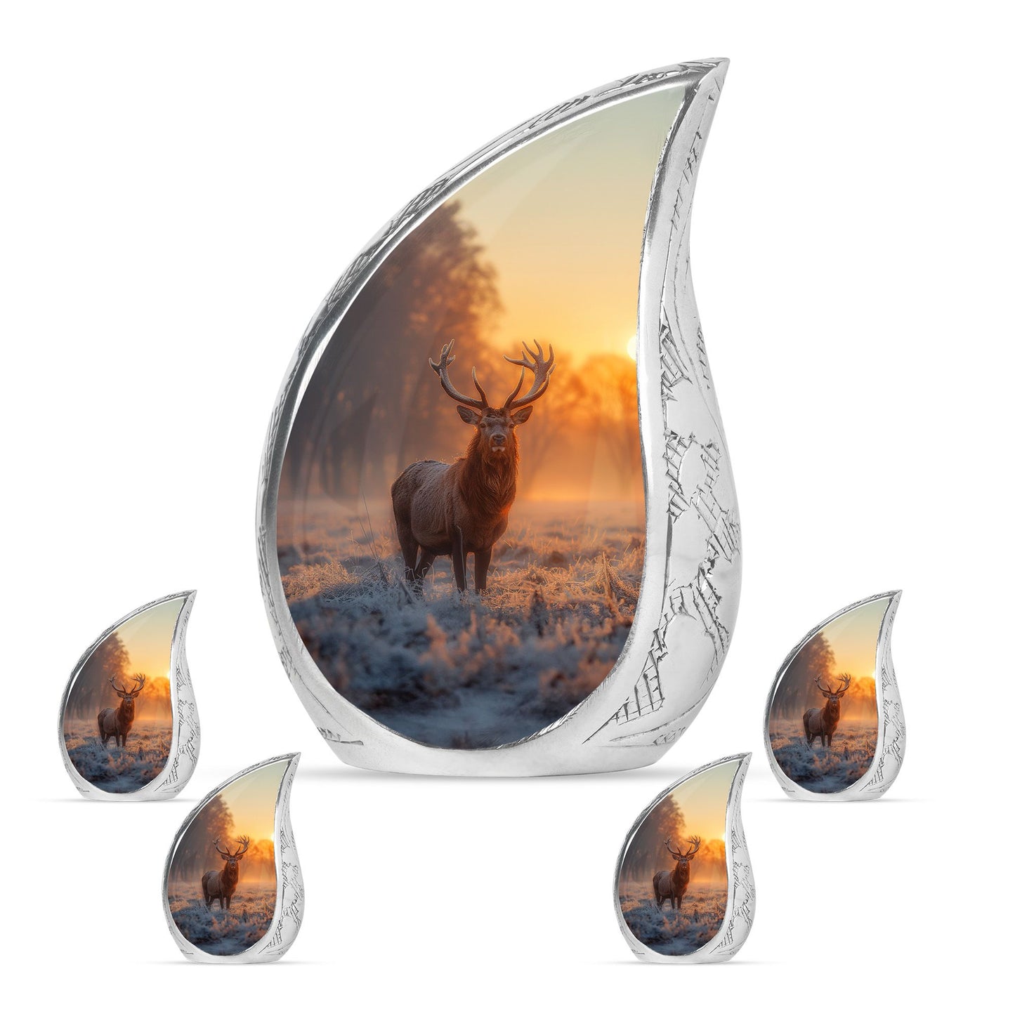 Deer Theme Large Urn With 4 Keepsake Urn