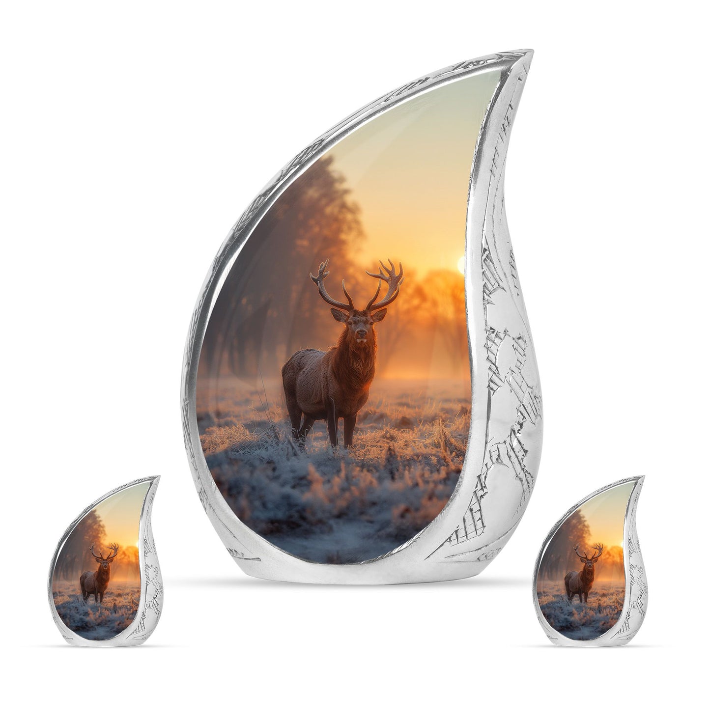 Deer Theme Large Urn With 2 Keepsake Urn