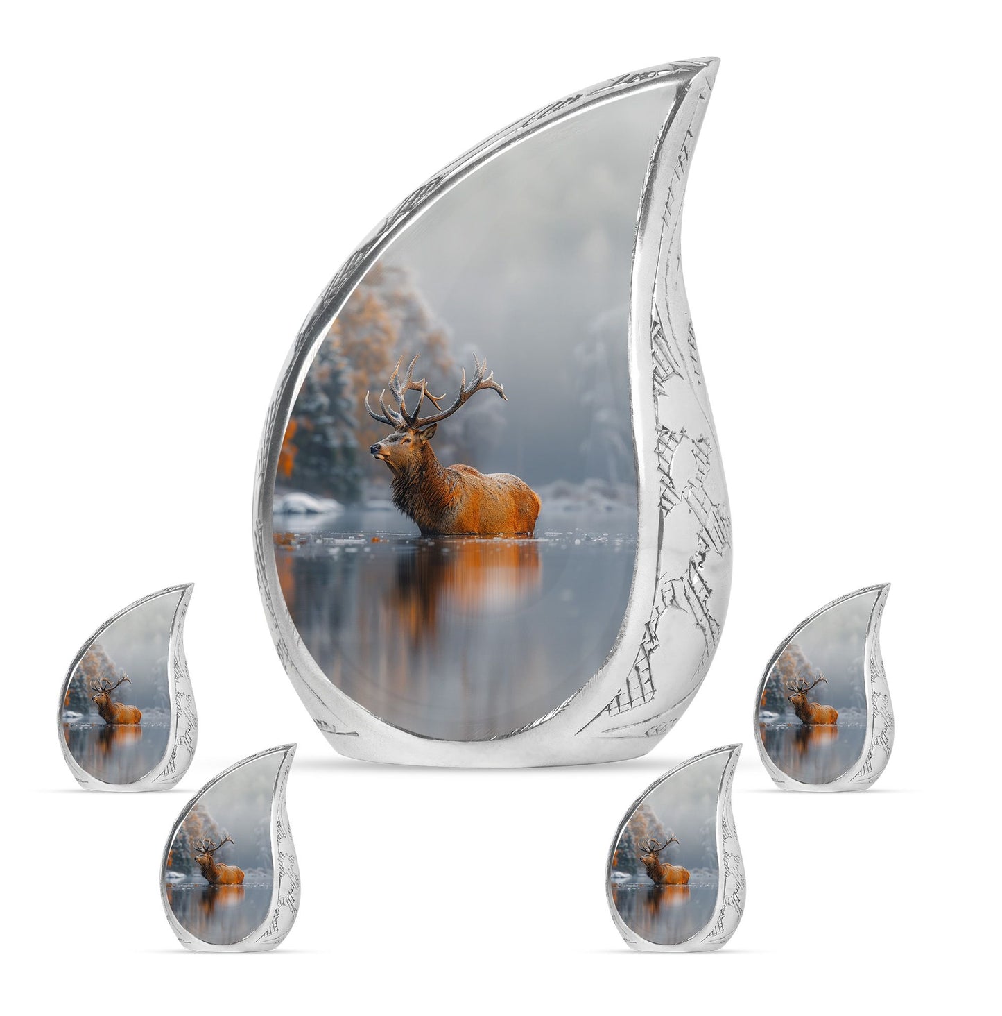 Deer Theme Large Urn With 4 Keepsake Urn