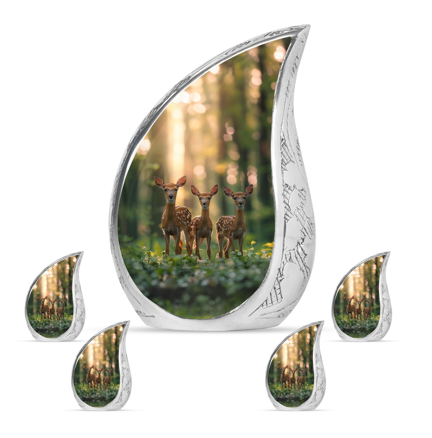 Deer Family Theme Large Urn With 4 Keepsake Urn