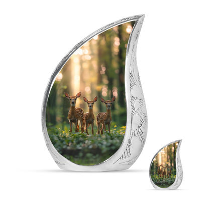 Deer Family Theme Large Urn With 1 Keepsake Urn