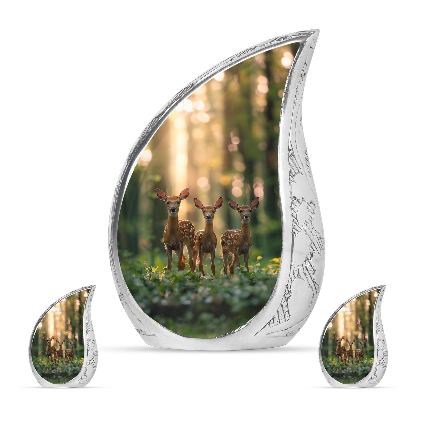 Deer Family Theme Large Urn With 2 Keepsake Urn