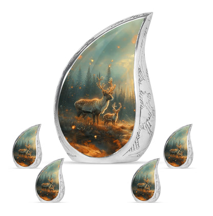 Deer Family Theme Large Urn With 4 Keepsake Urn