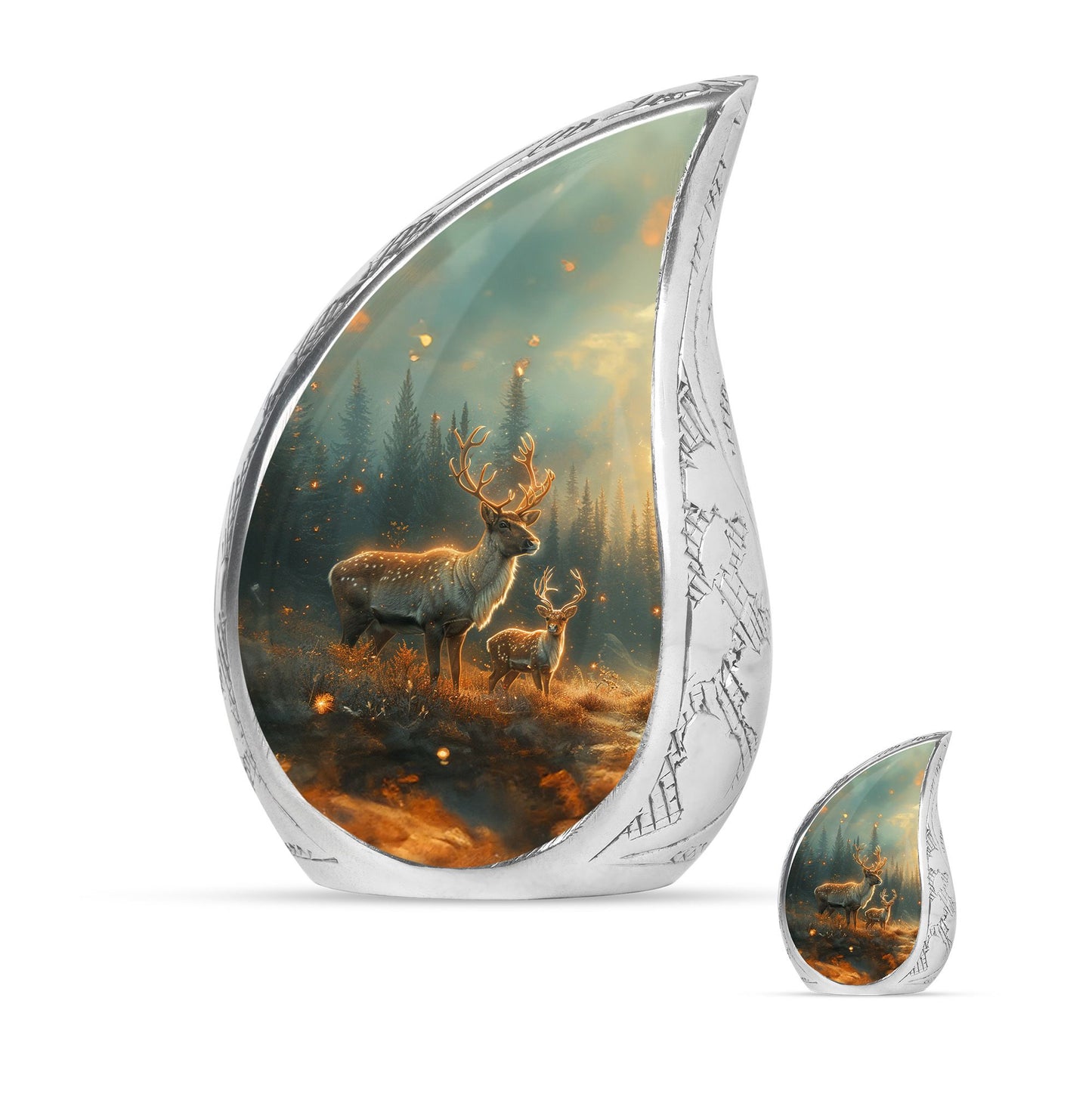 Deer Family Theme Large Urn With 1 Keepsake Urn