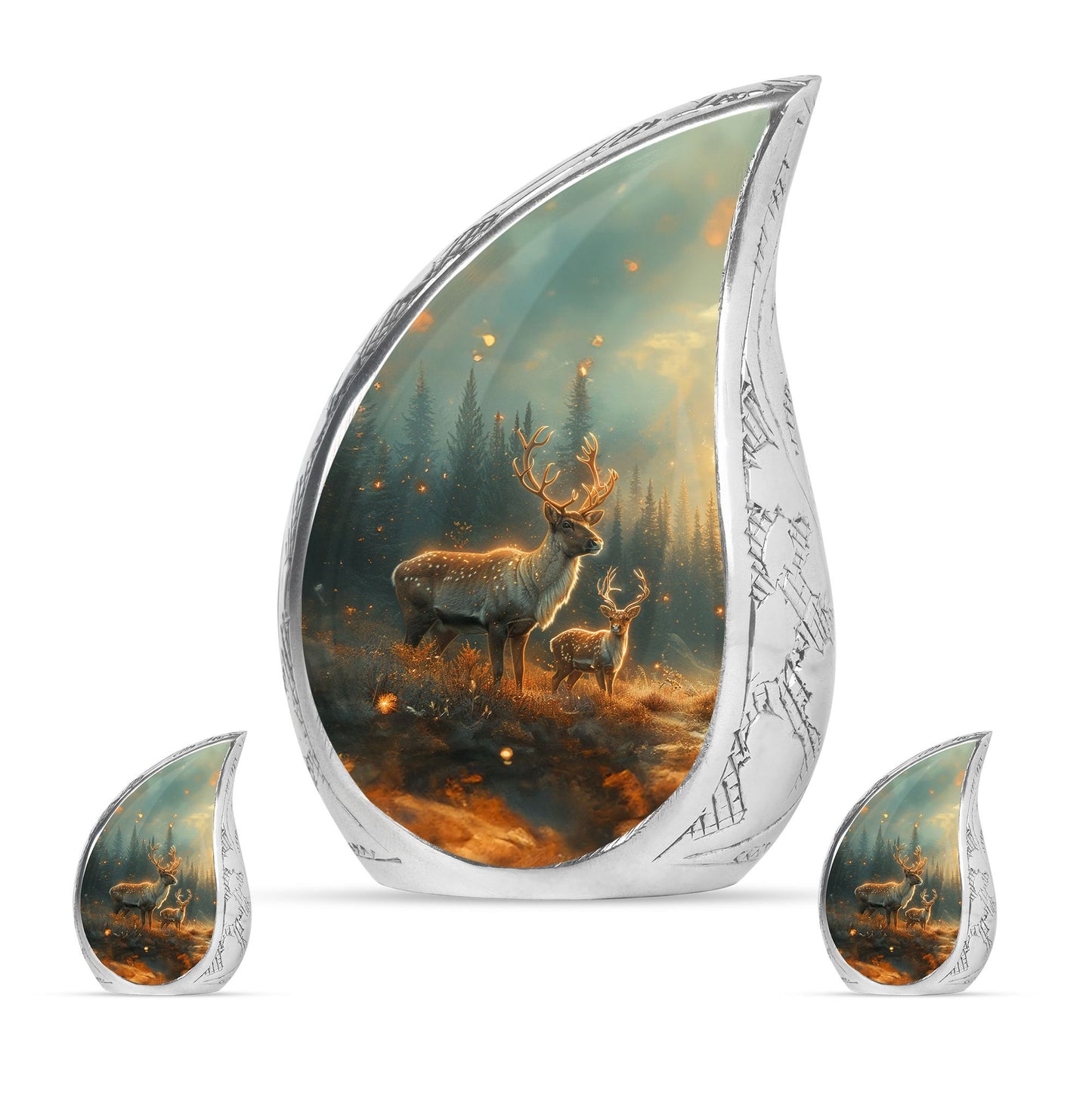 Deer Family Theme Large Urn With 2 Keepsake Urn