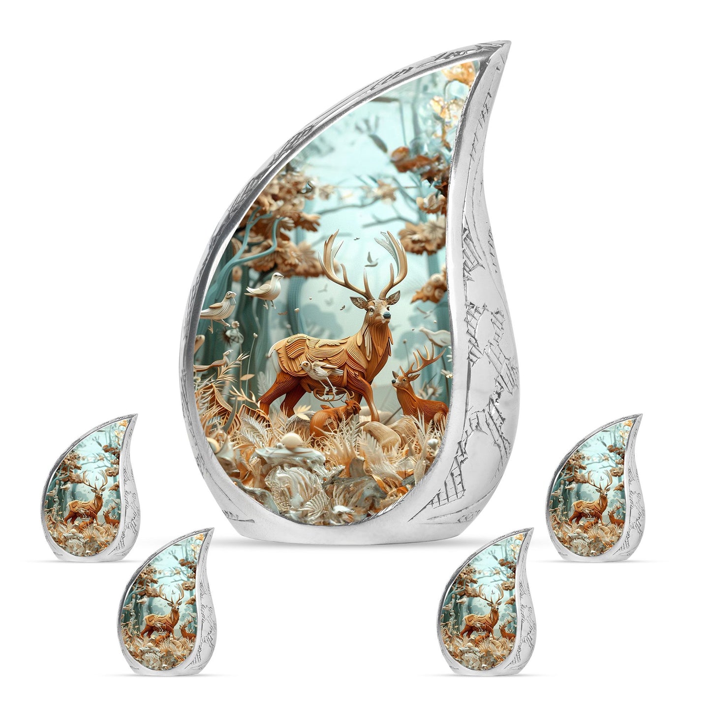 Deer Family Theme Large Urn With 4 Keepsake Urn