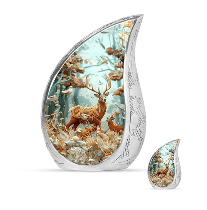 Deer Family Theme Large Urn With 1 Keepsake Urn