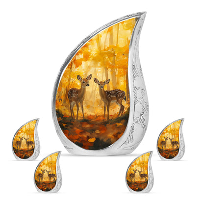 Deer Family Theme Large Urn With 4 Keepsake Urn