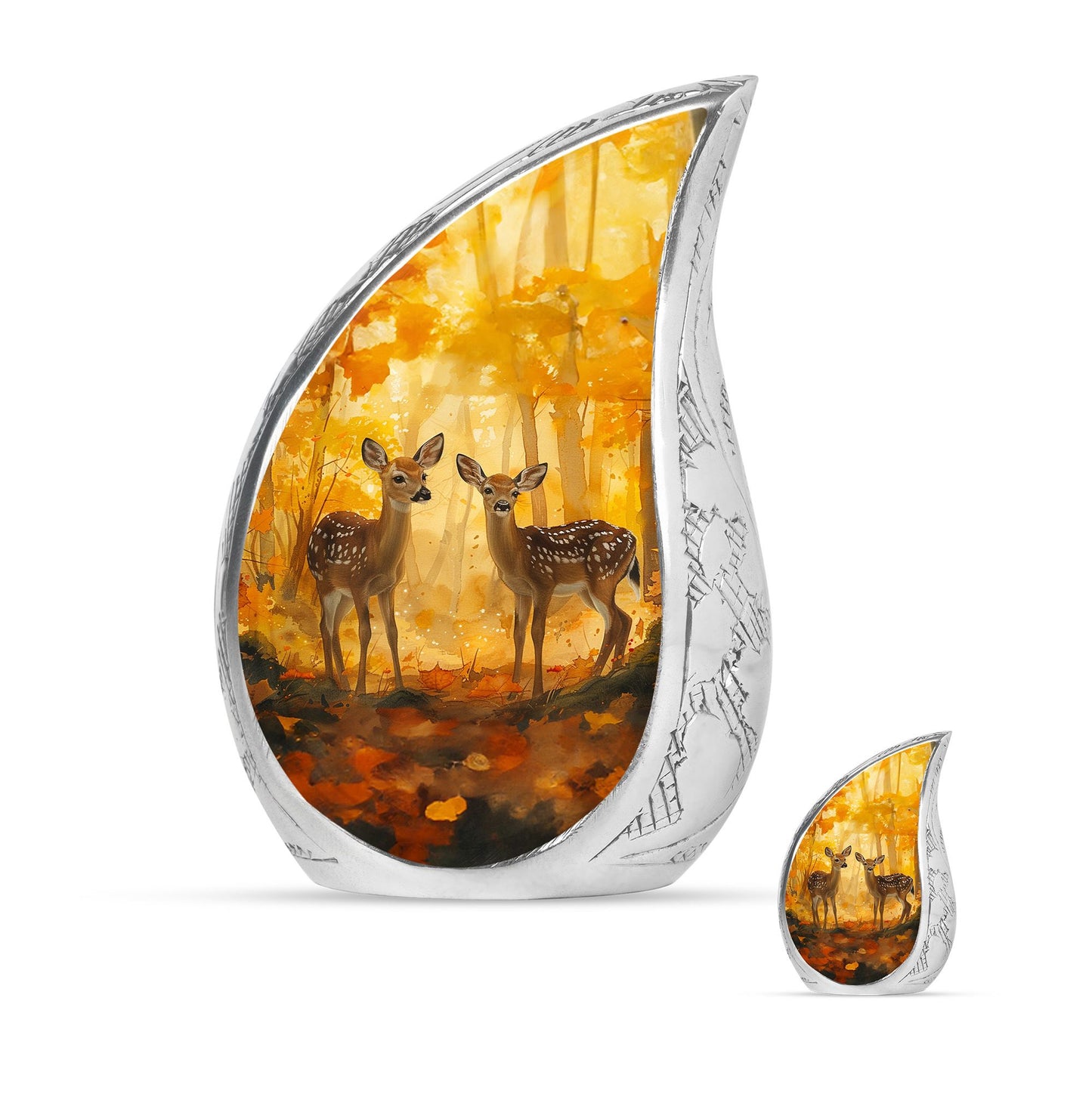 Deer Family Theme Large Urn With 1 Keepsake Urn