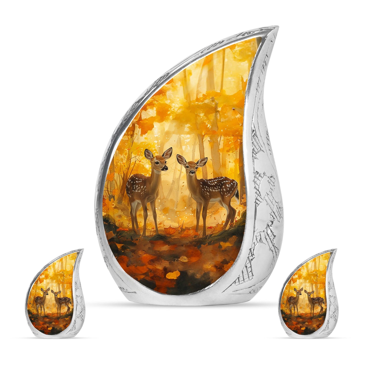 Deer Family Theme Large Urn With 2 Keepsake Urn