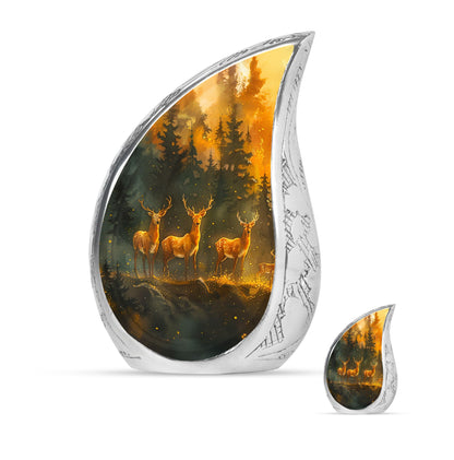 Deer Family Theme Large Urn With 1 Keepsake Urn