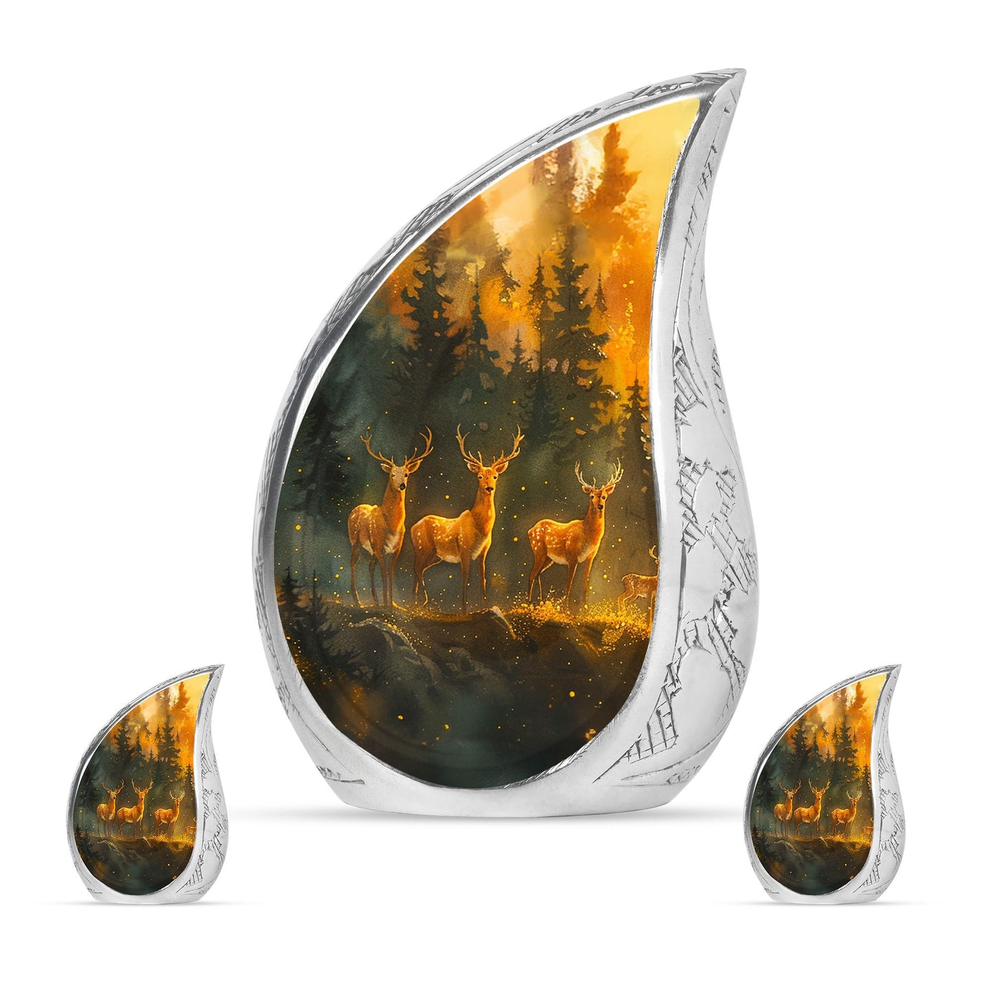 Deer Family Theme Large Urn With 2 Keepsake Urn