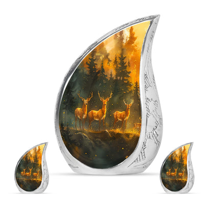 Deer Family Theme Large Urn With 2 Keepsake Urn