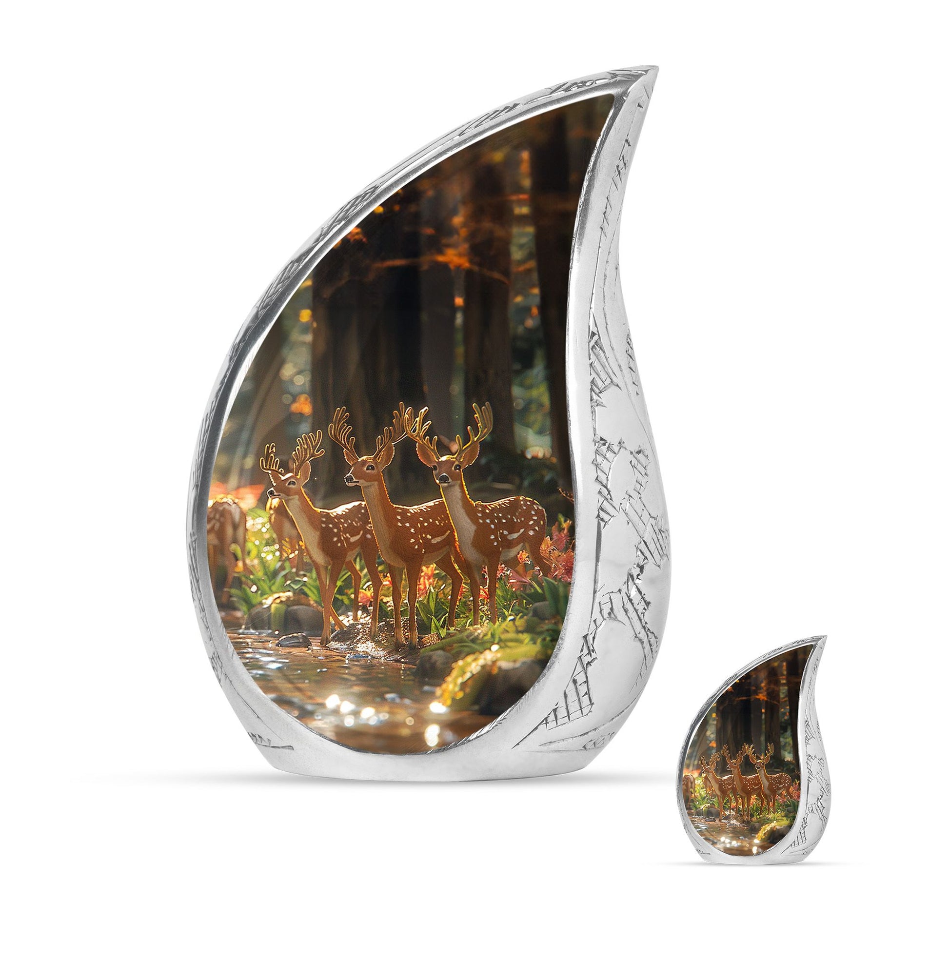 Deer Family Theme Large Urn With 1 Keepsake Urn