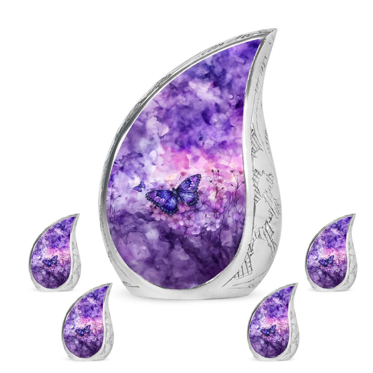 Butterfly Theme Large Urn With 4 Keepsake Urn