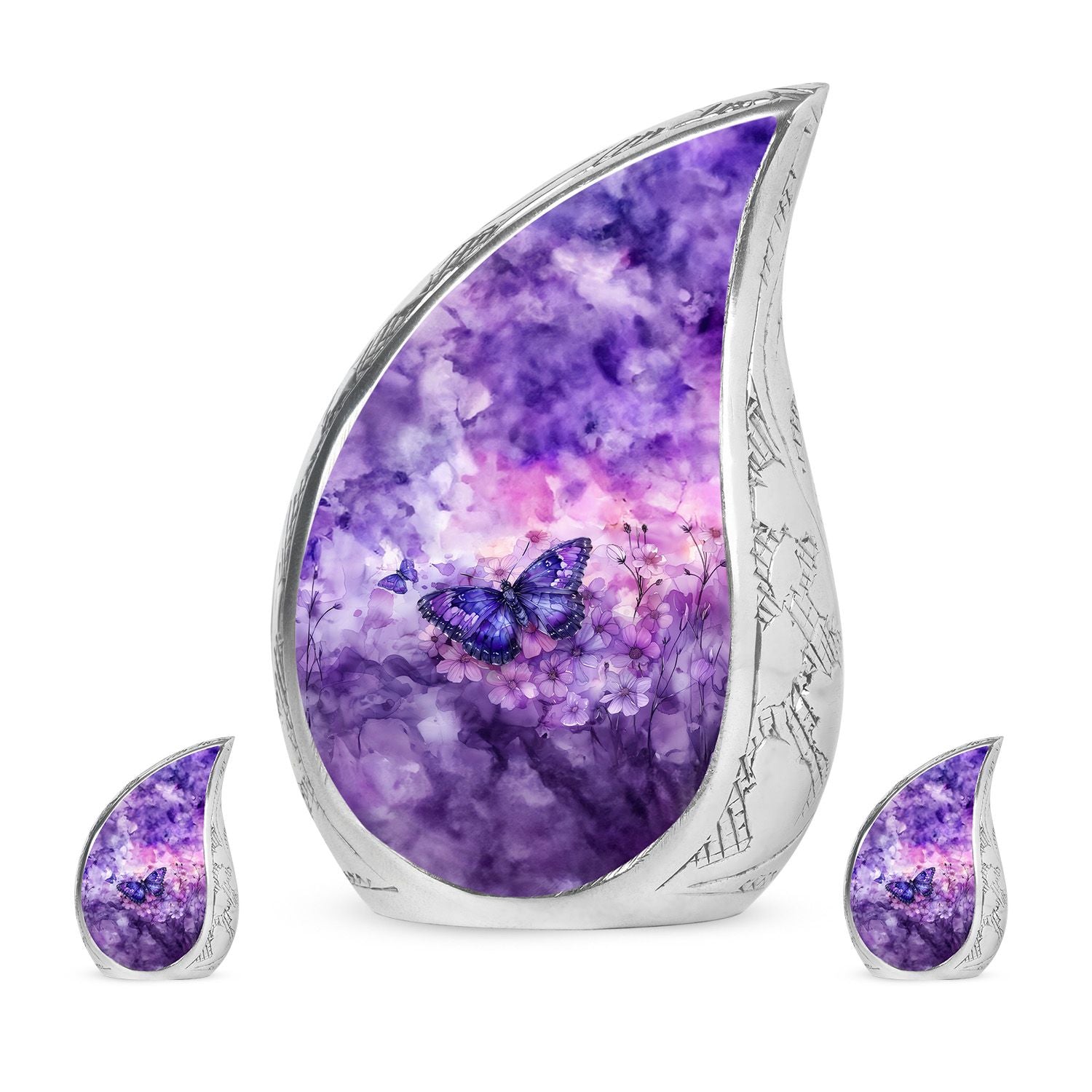 Butterfly Theme Large Urn With 2 Keepsake Urn