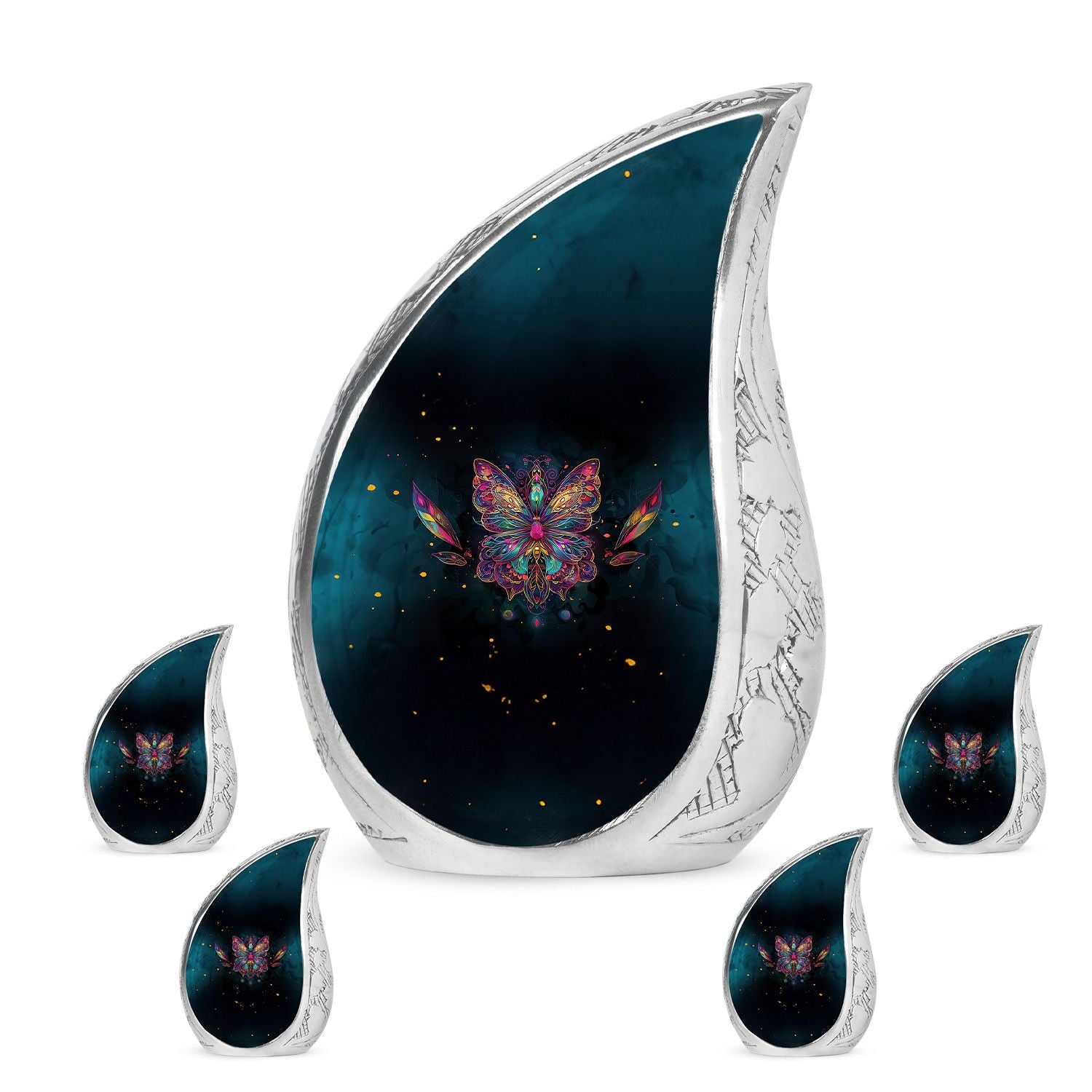 Butterfly Theme Large Urn With 4 Keepsake Urn