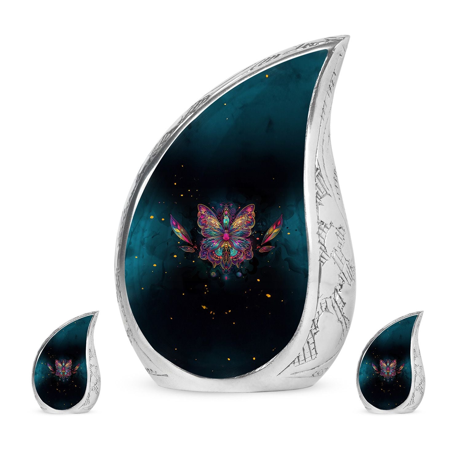 Butterfly Theme Large Urn With 2 Keepsake Urn