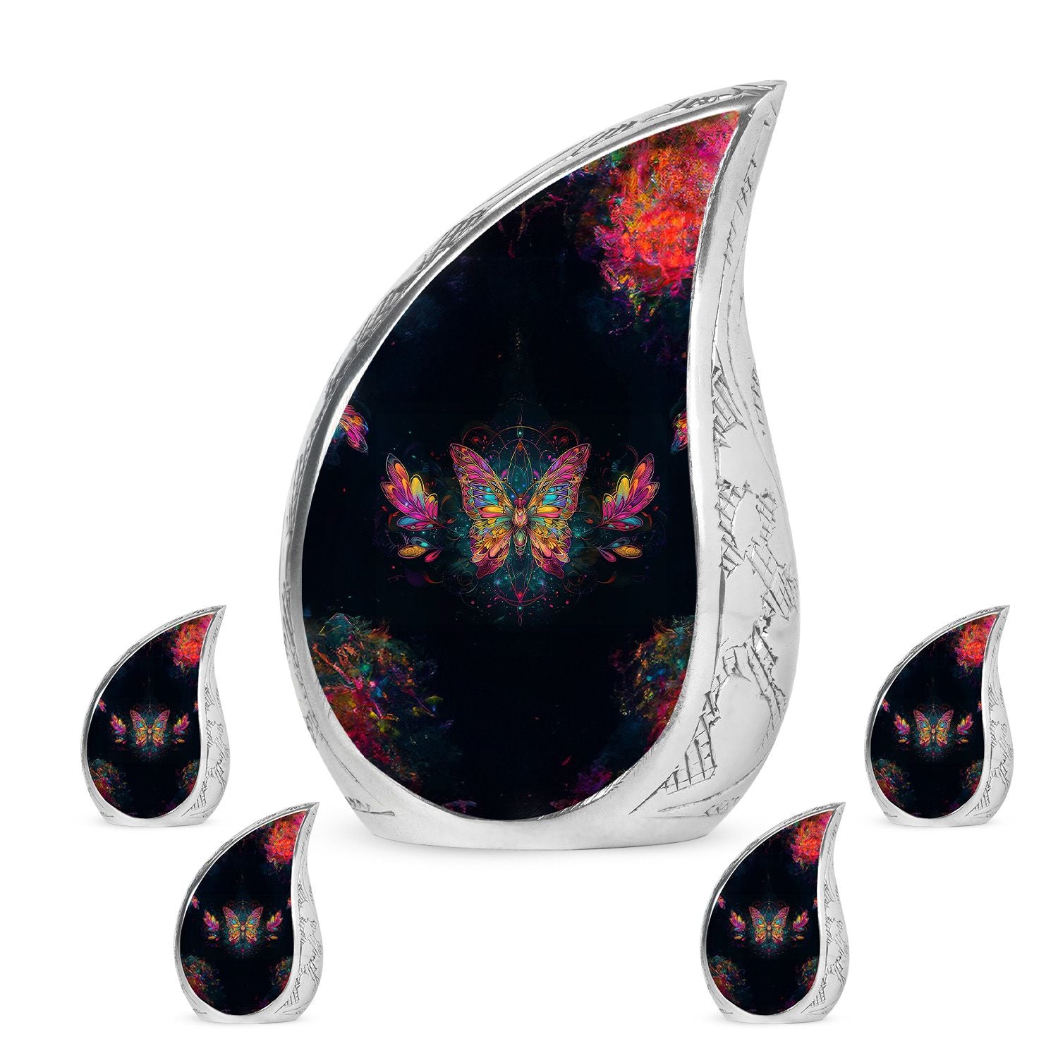 Butterfly Theme Large Urn With 4 Keepsake Urn