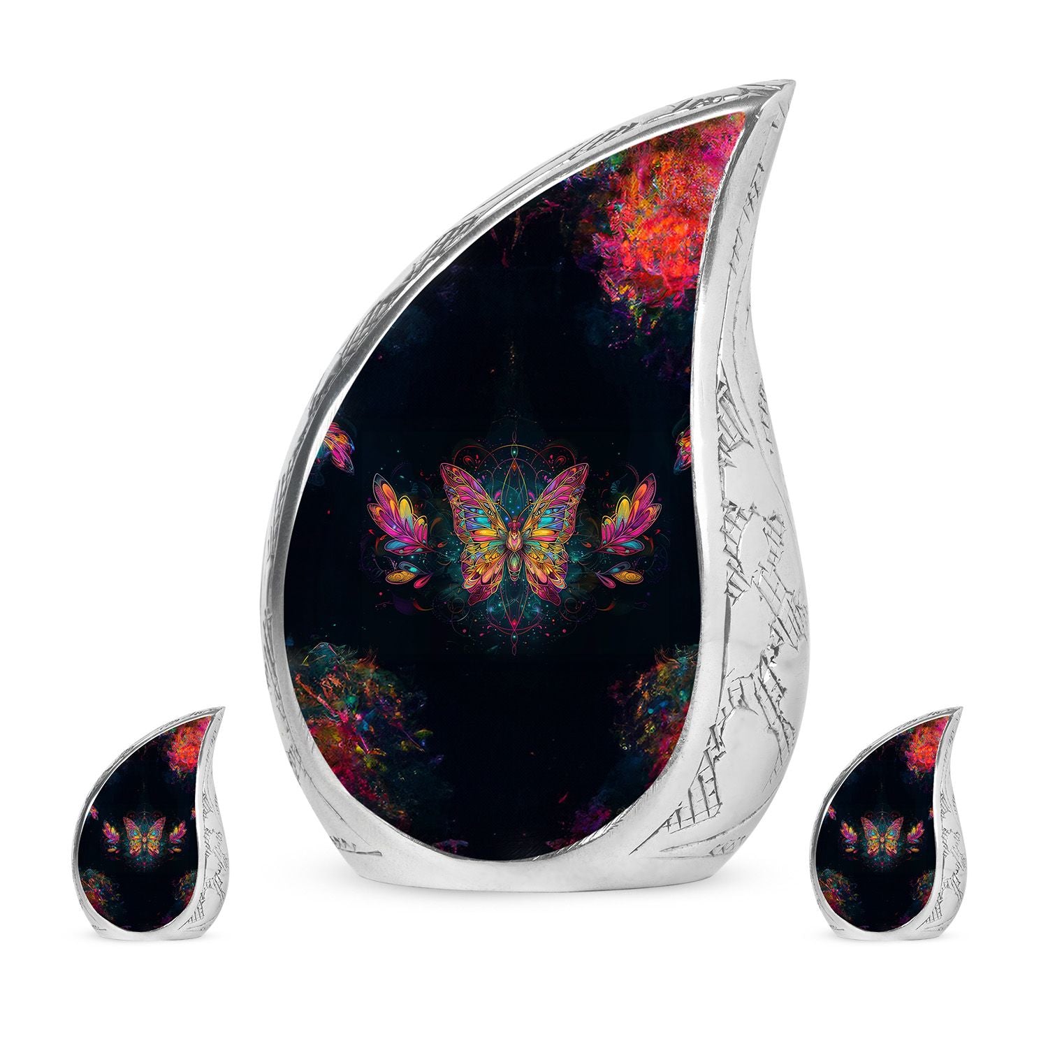 Butterfly Theme Large Urn With 2 Keepsake Urn