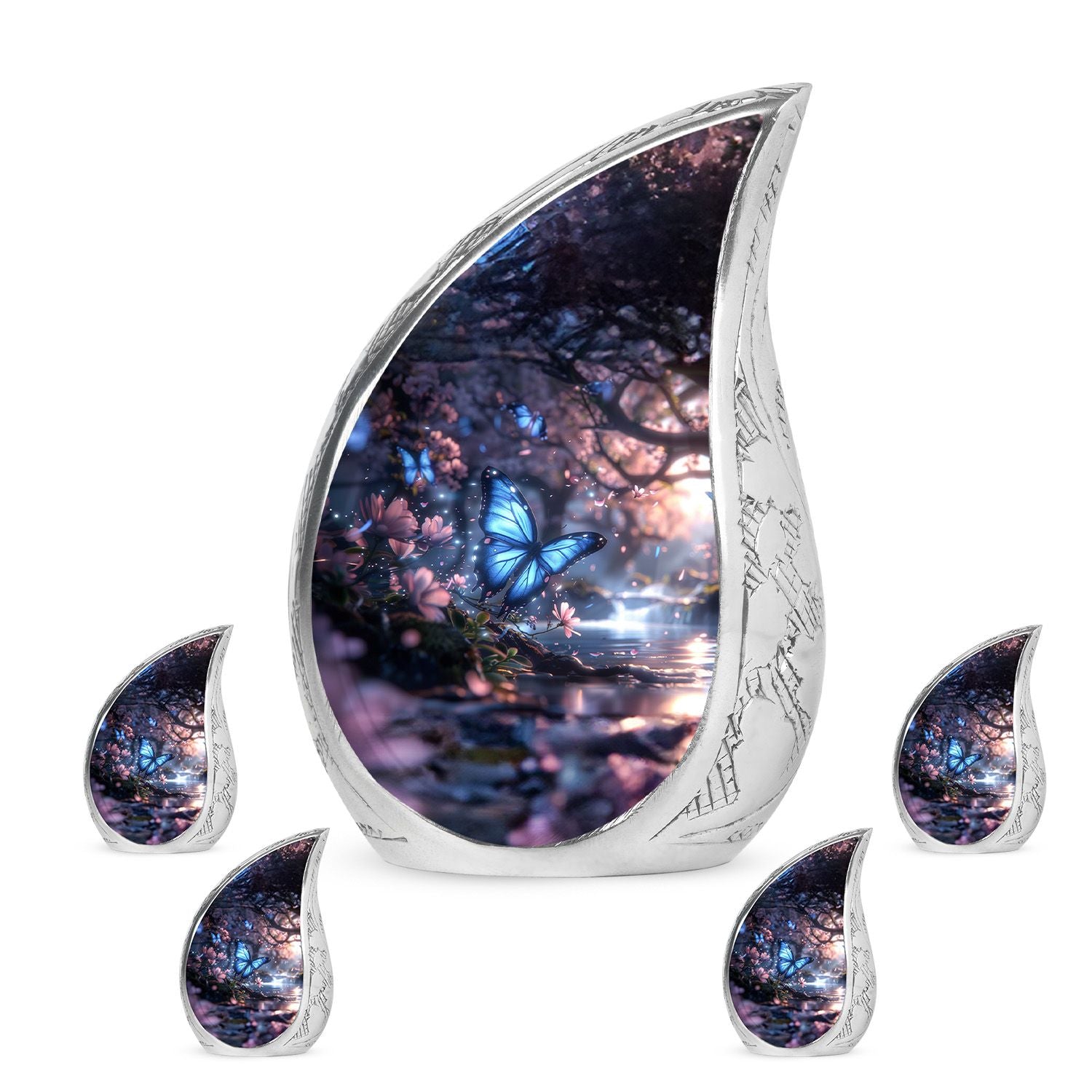 Butterfly Theme Large Urn With 4 Keepsake Urn