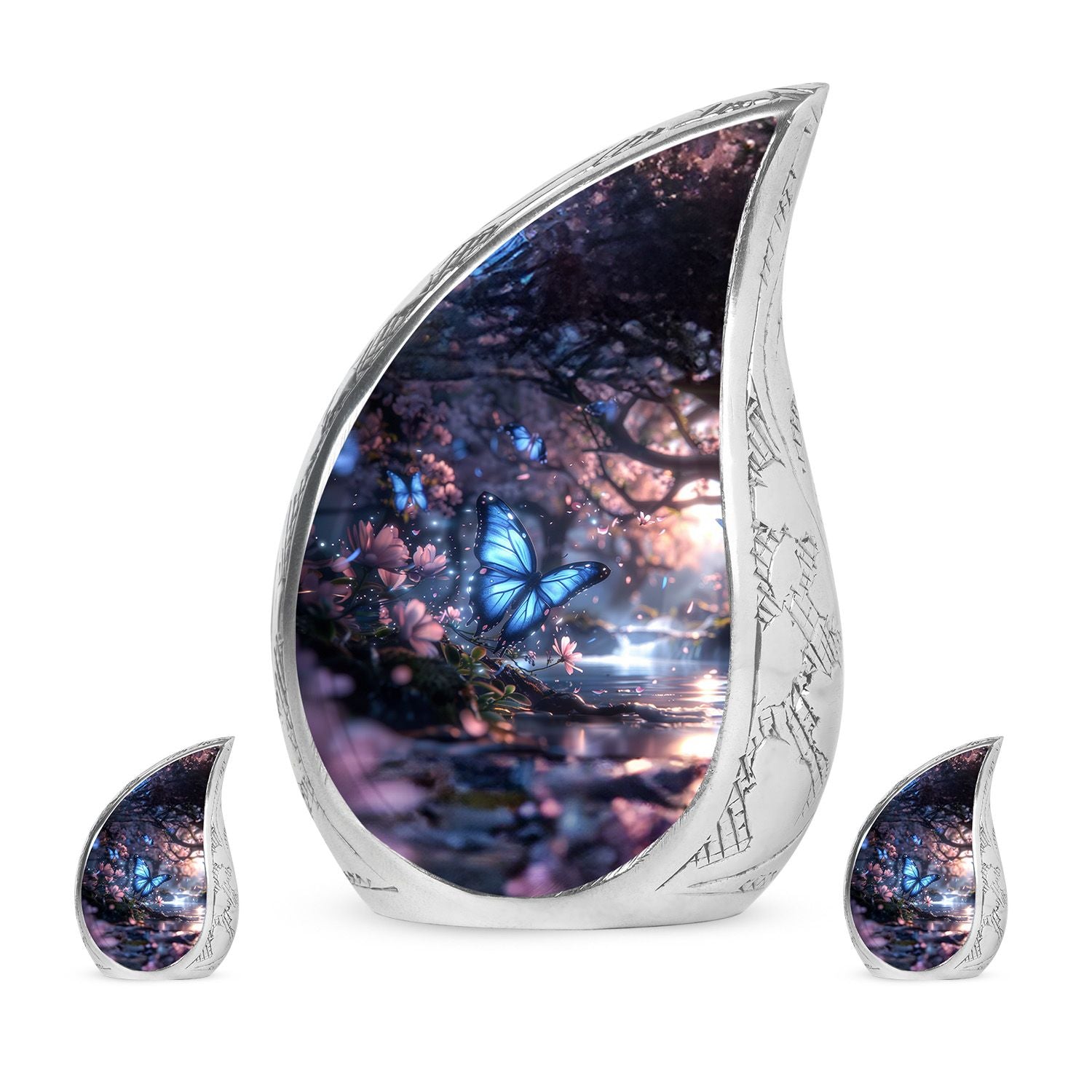 Butterfly Theme Large Urn With 2 Keepsake Urn