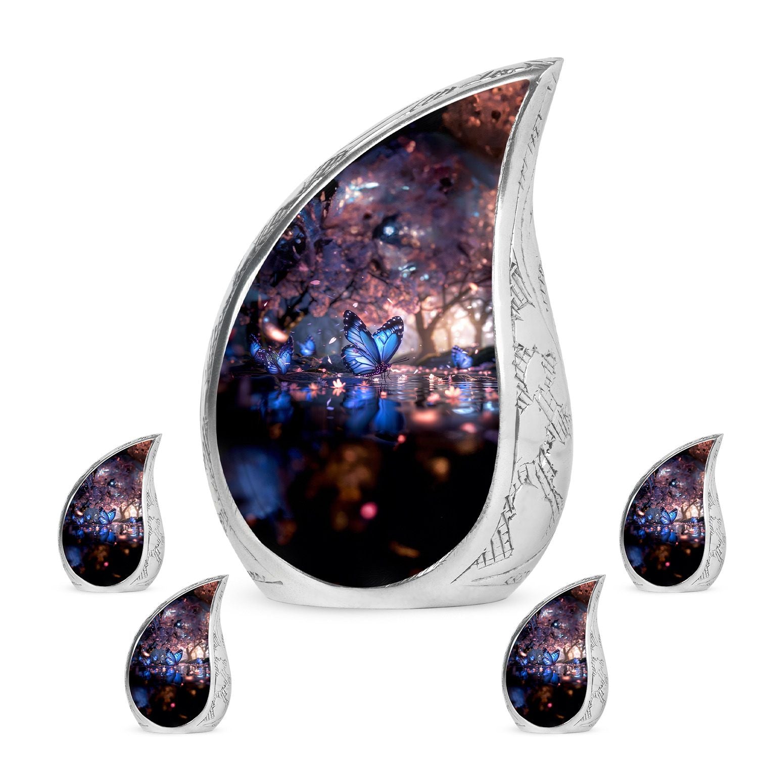 Butterfly Theme Large Urn With 4 Keepsake Urn