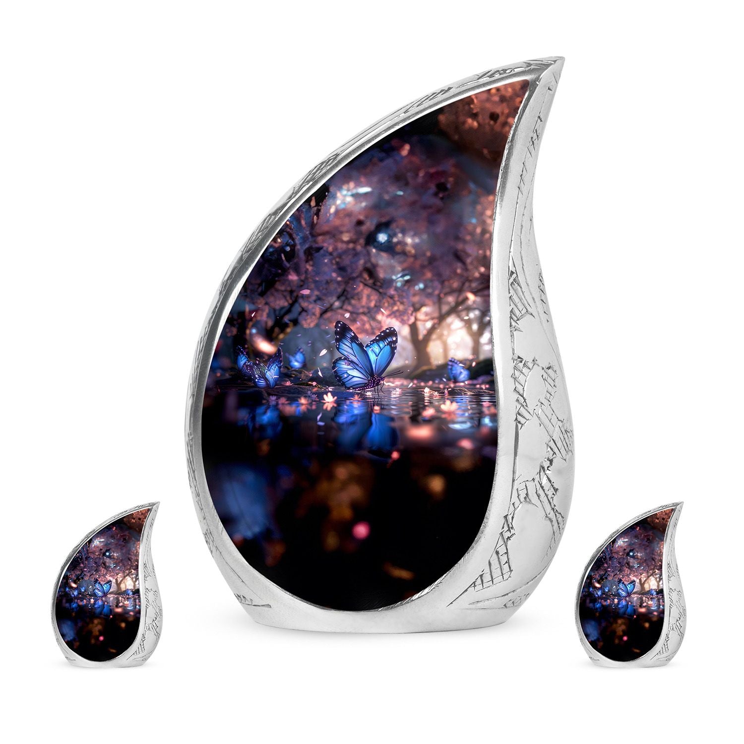 Butterfly Theme Large Urn With 2 Keepsake Urn