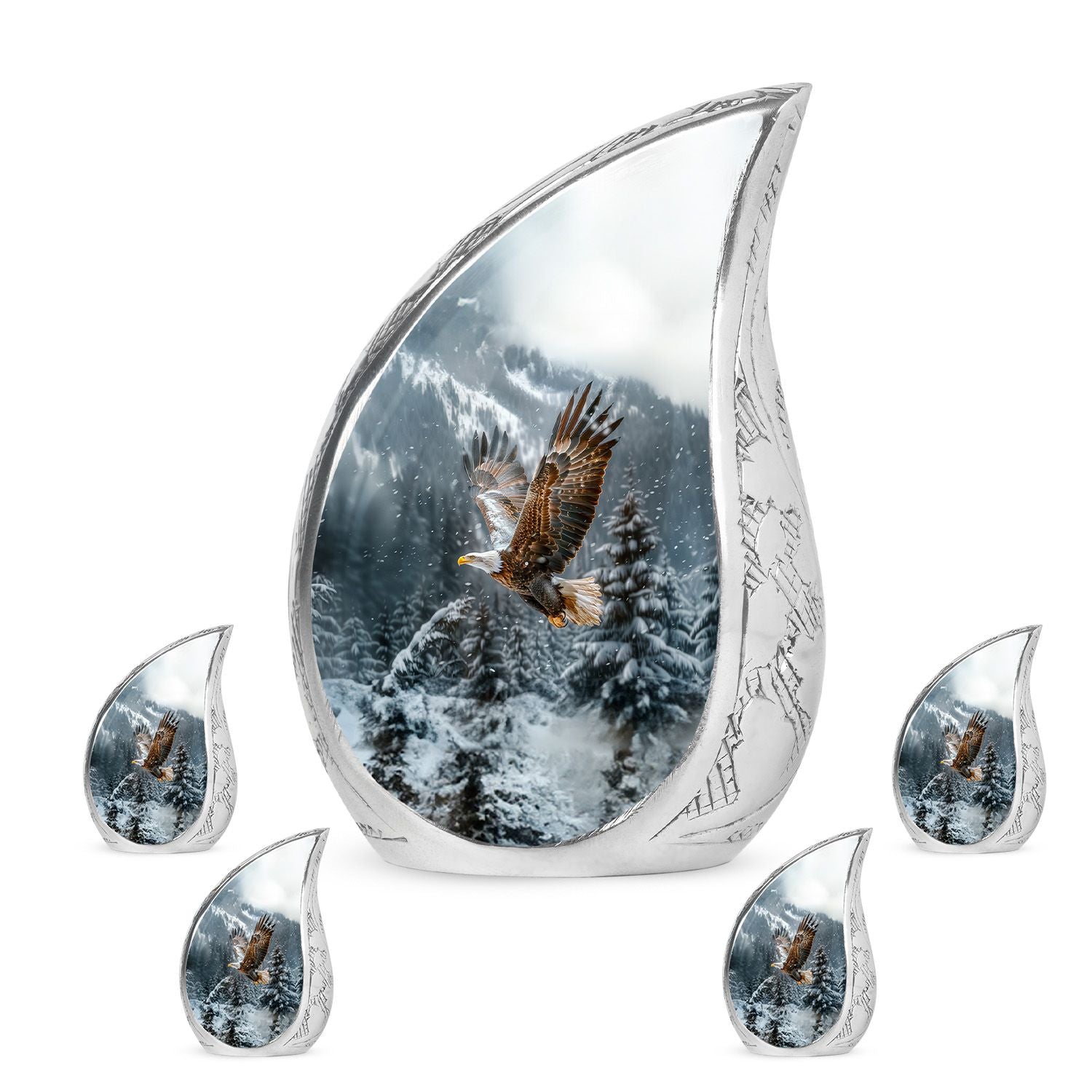 Eagle Theme Large Urn With 4 Keepsake Urn