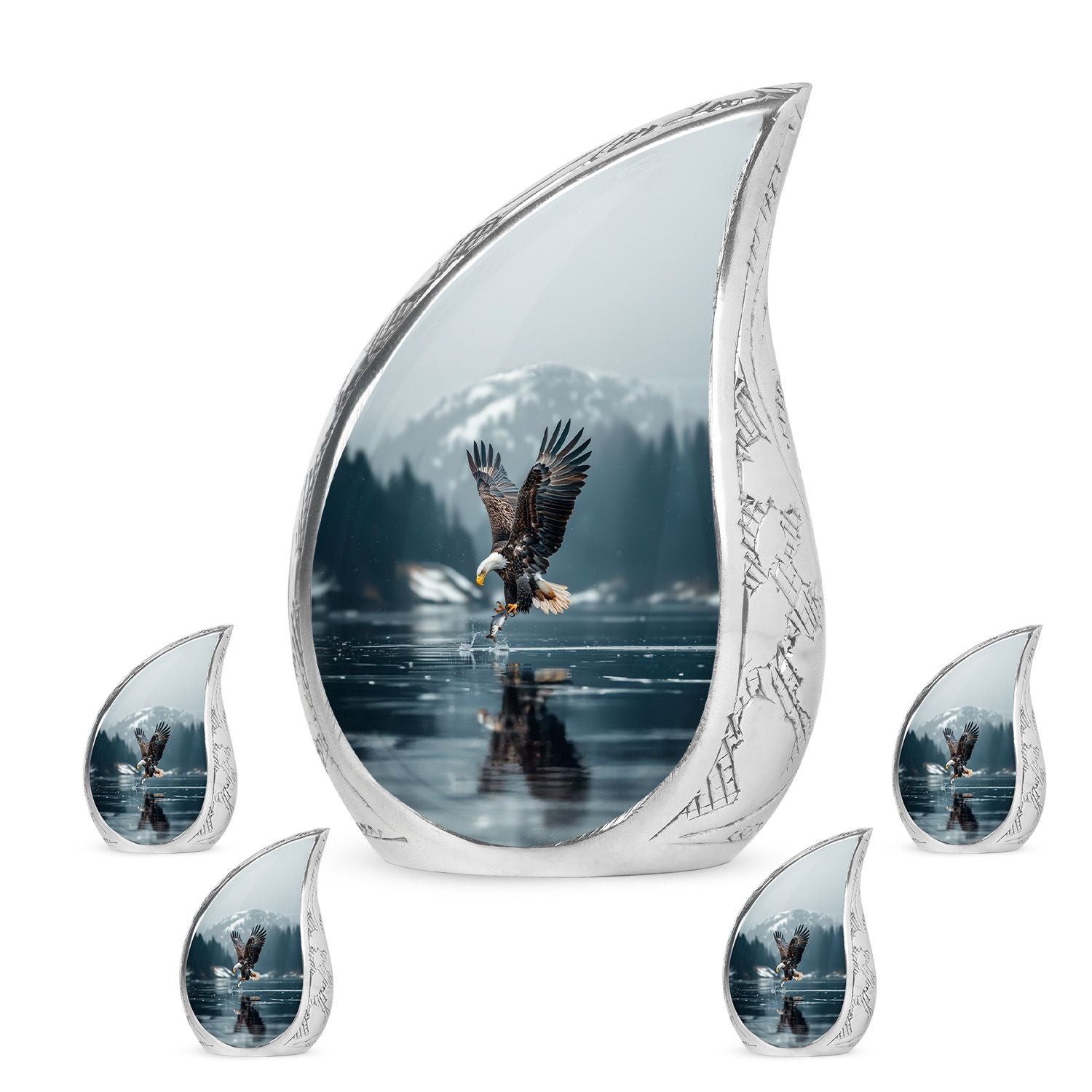 Eagle Theme Large Urn With 4 Keepsake Urn