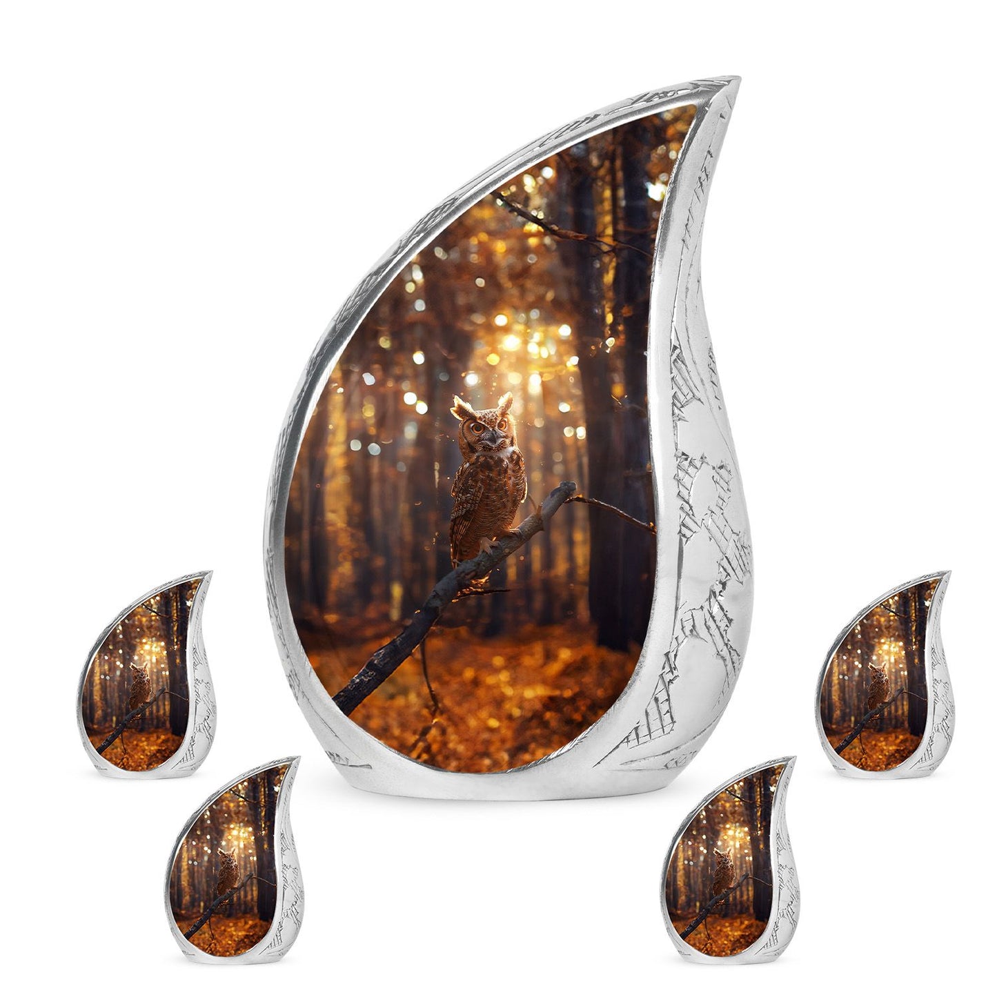 Owl Theme Large Urn With 4 Keepsake Urn