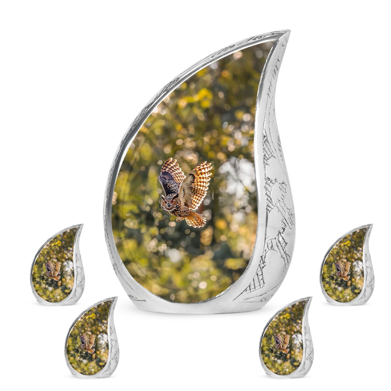 Owl Theme Large Urn With 4 Keepsake Urn
