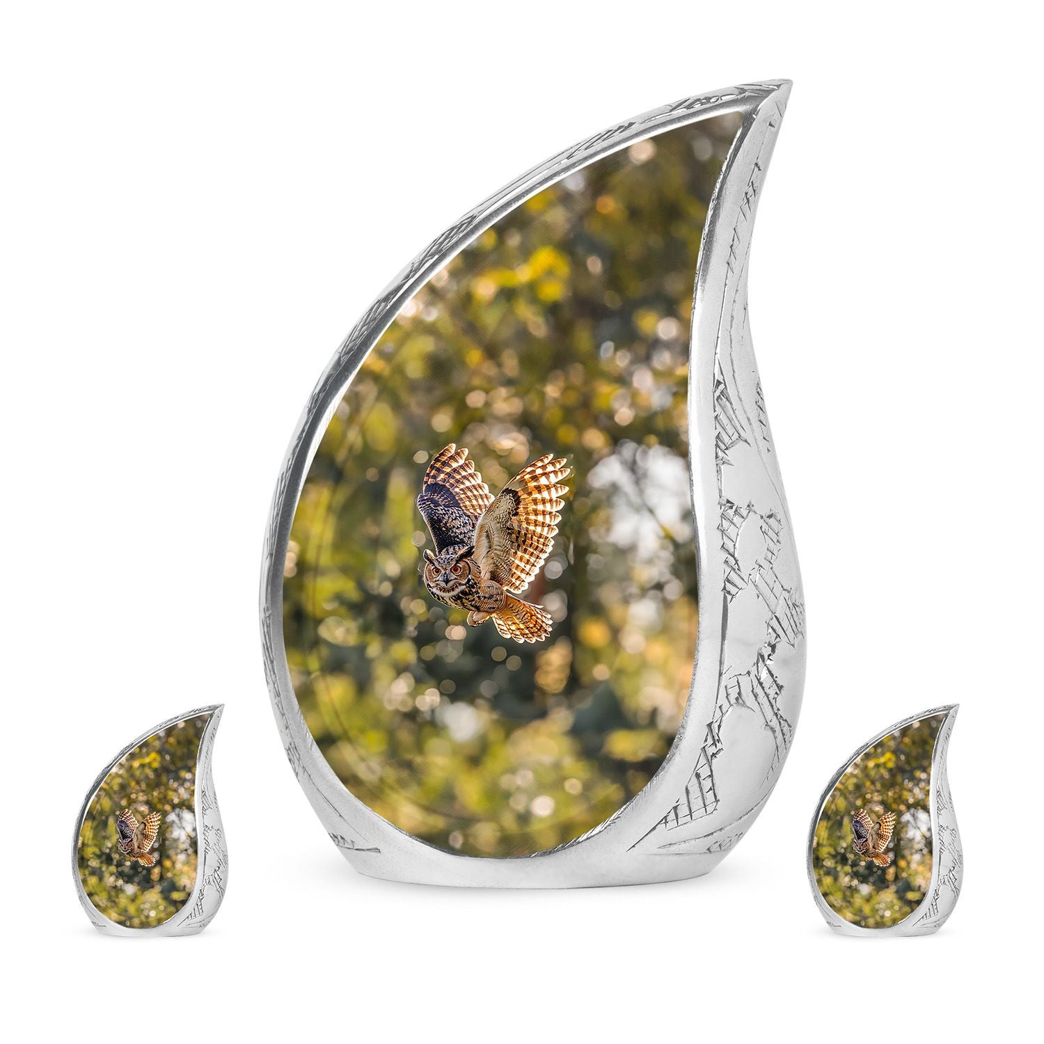 Owl Theme Large Urn With 2 Keepsake Urn