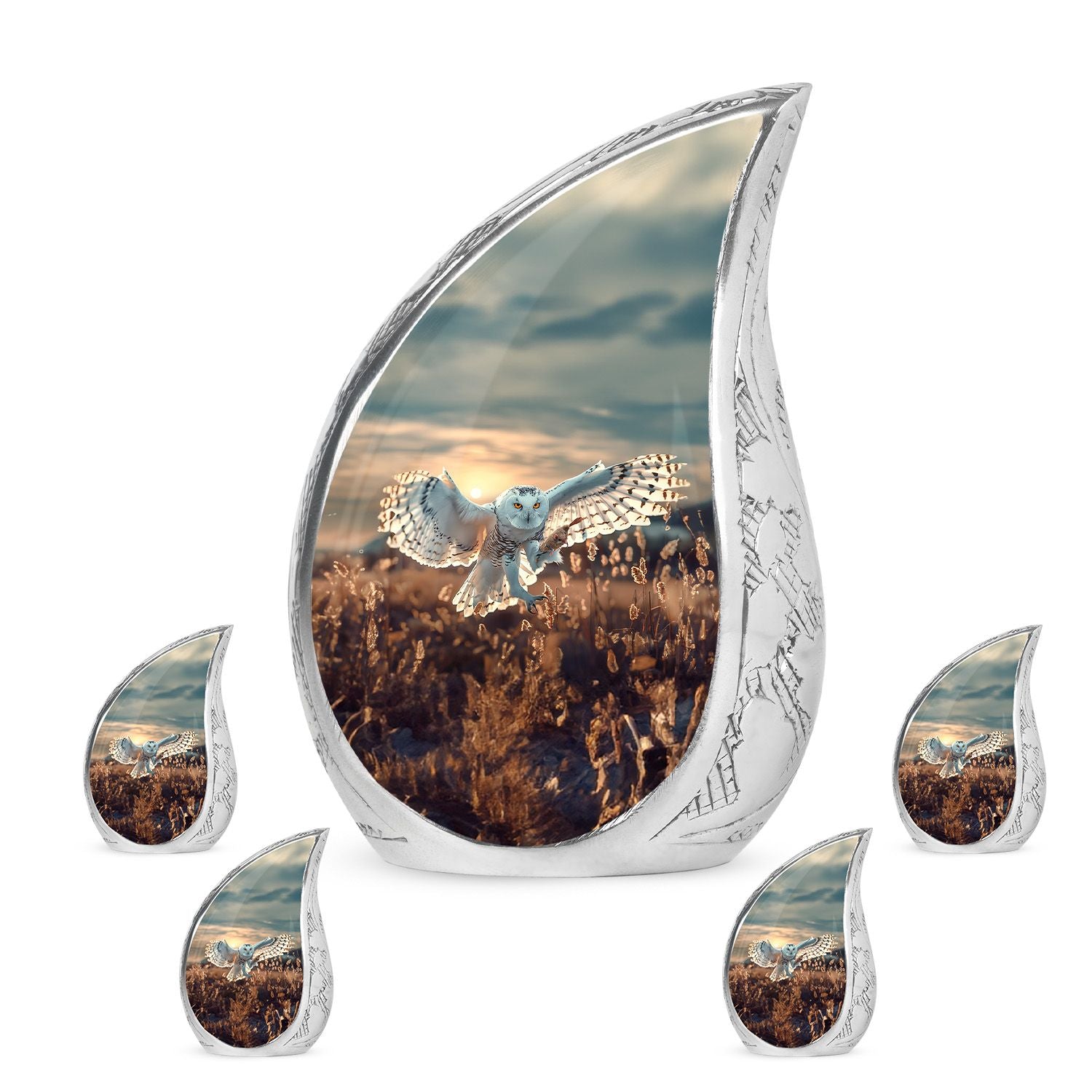 Owl Theme Large Urn With 4 Keepsake Urn