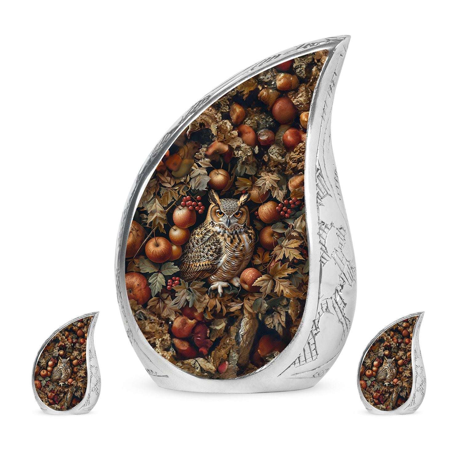 Owl Theme Large Urn With 2 Keepsake Urn