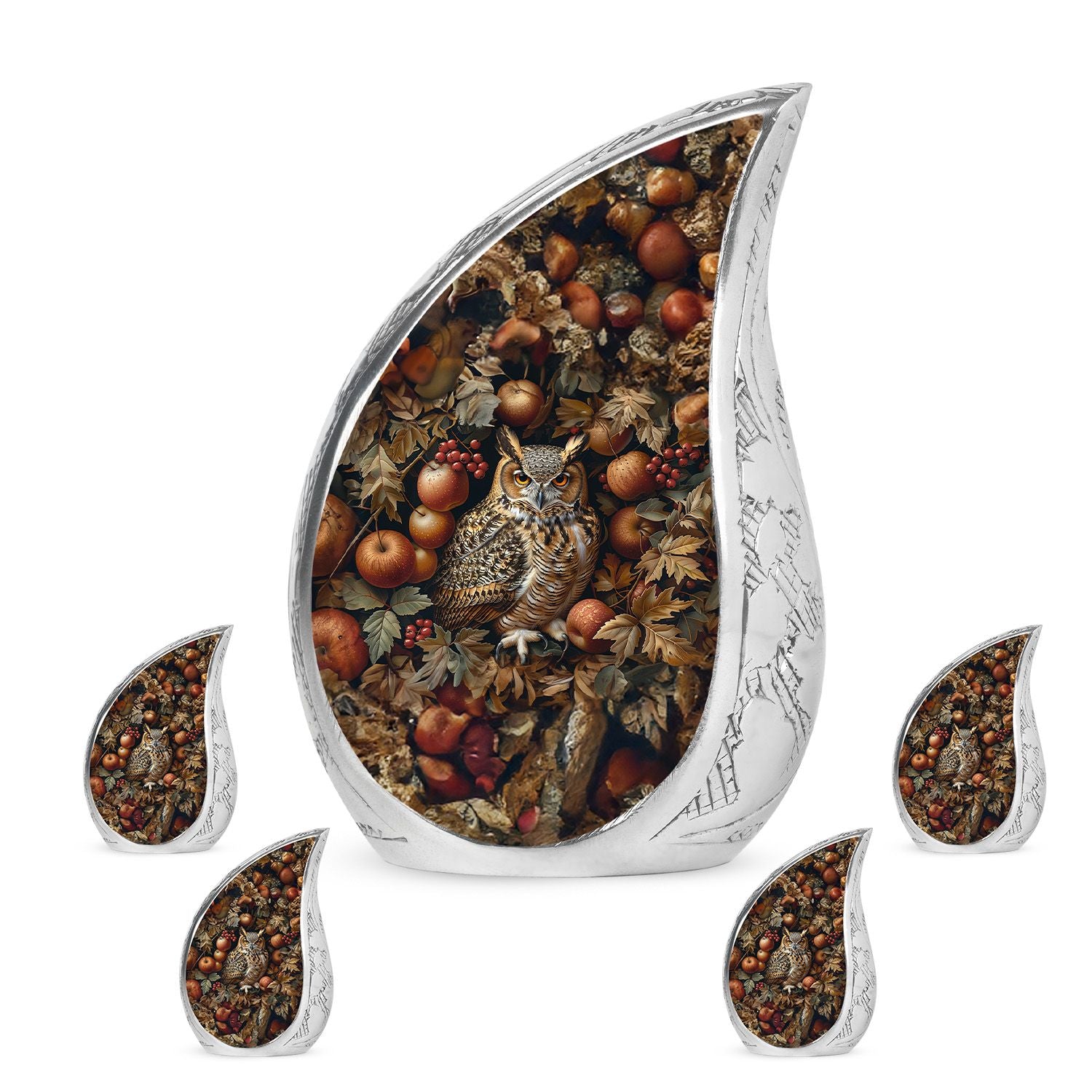 Owl Theme Large Urn With 4 Keepsake Urn