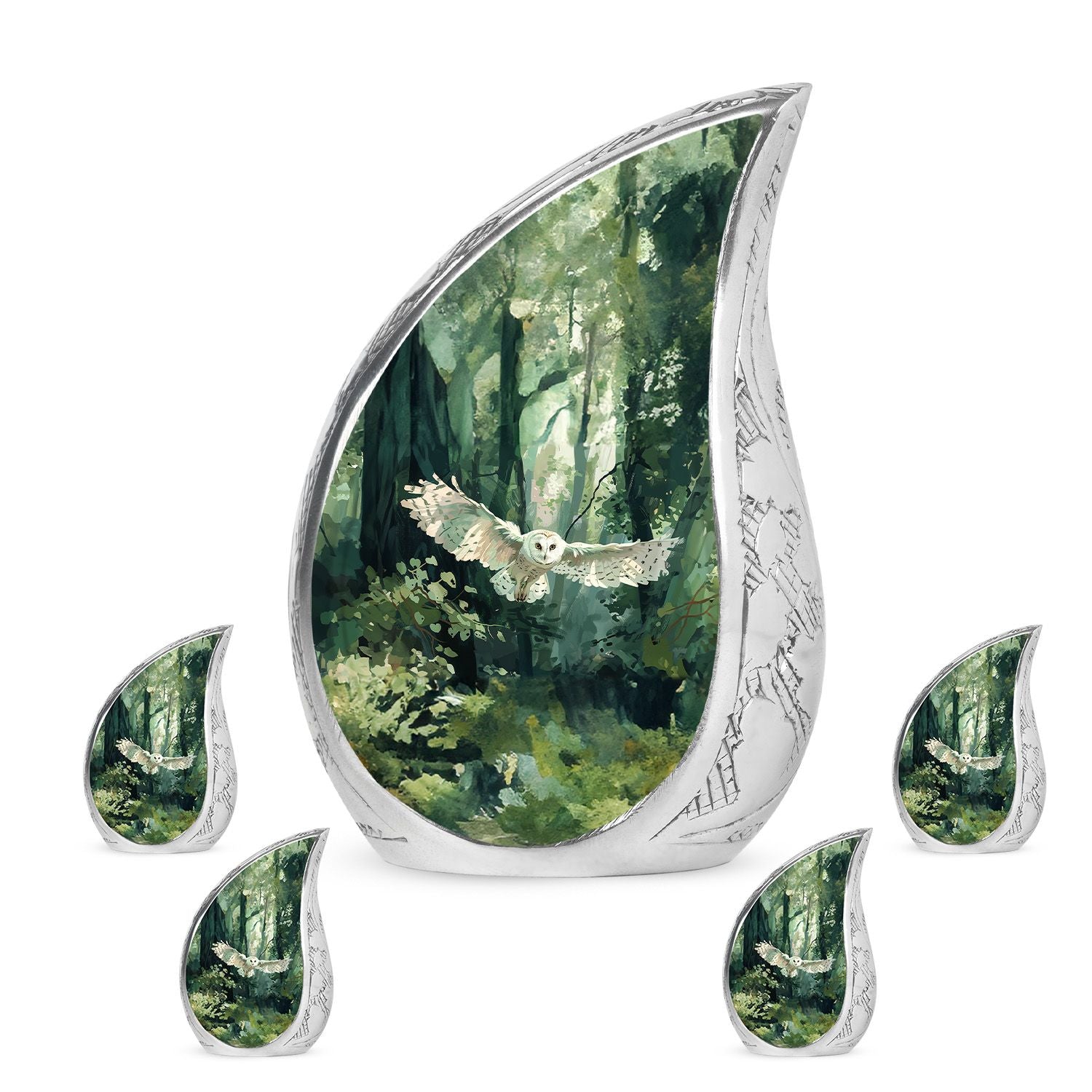 Owl Theme Large Urn With 4 Keepsake Urn