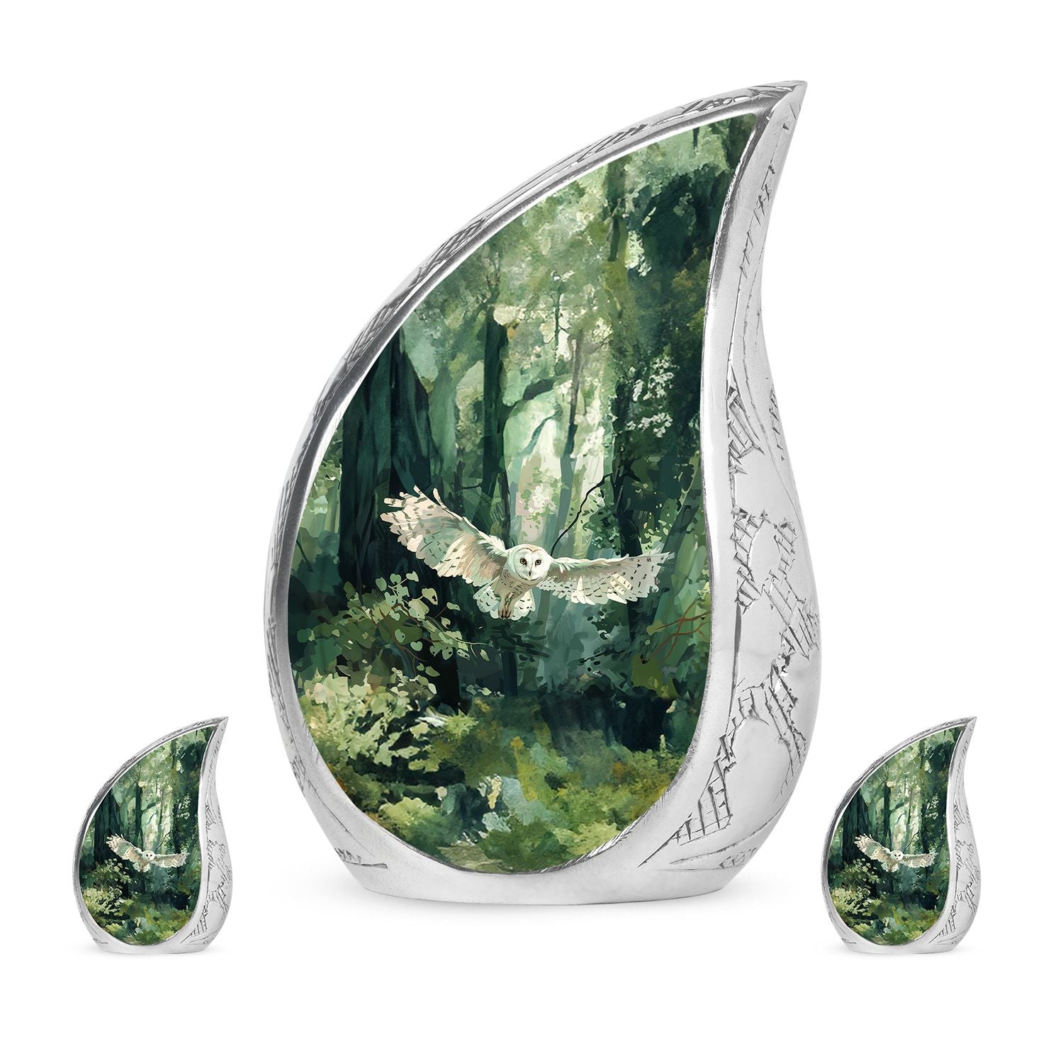 Owl Theme Large Urn With 2 Keepsake Urn