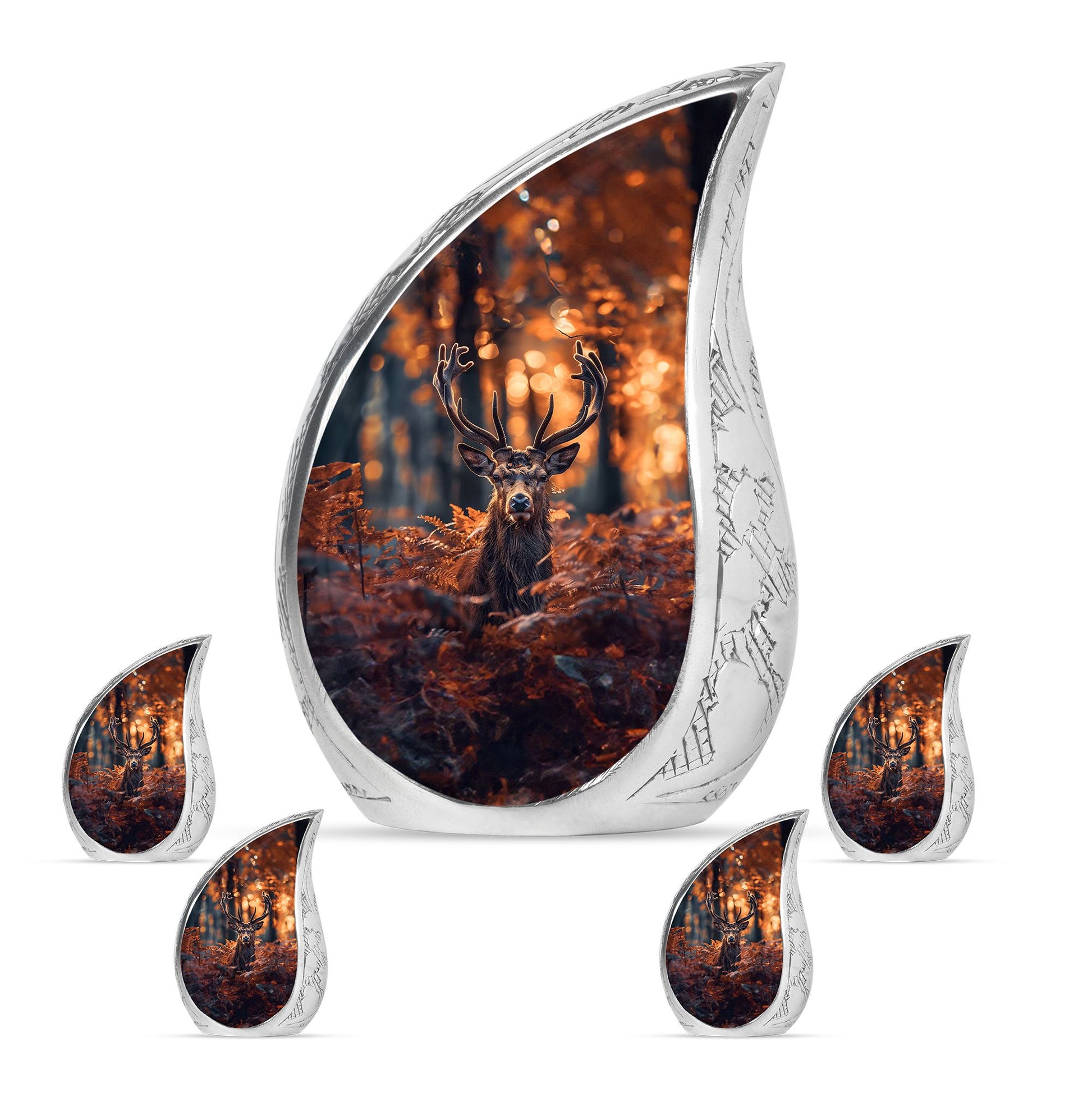 Deer Theme Large Urn With 4 Keepsake Urn